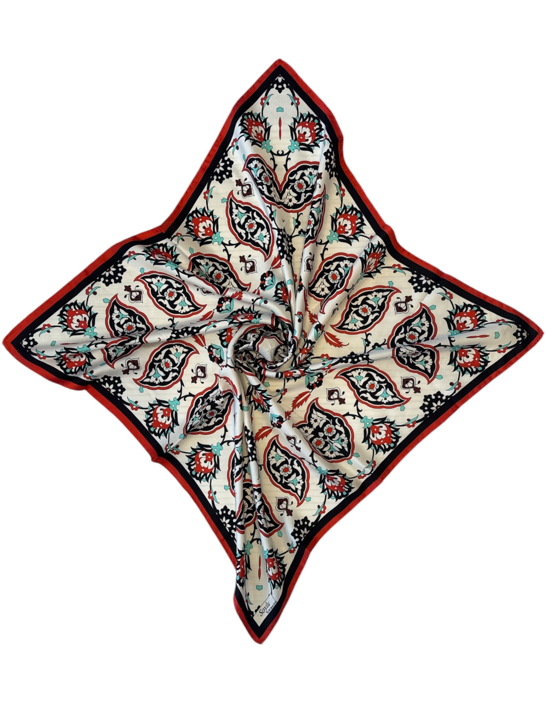 Motifli İpek Twill Eşarp