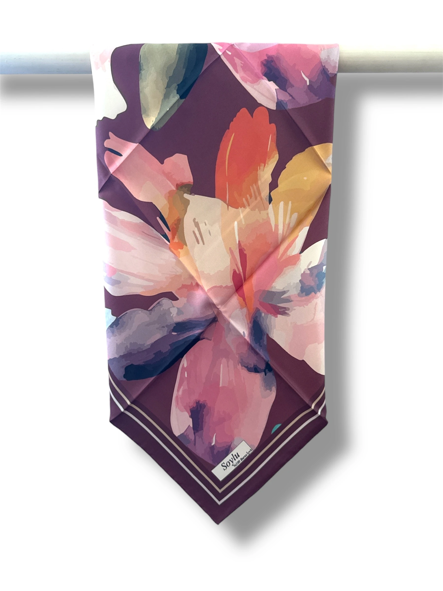 Desenli İpek Twill Eşarp