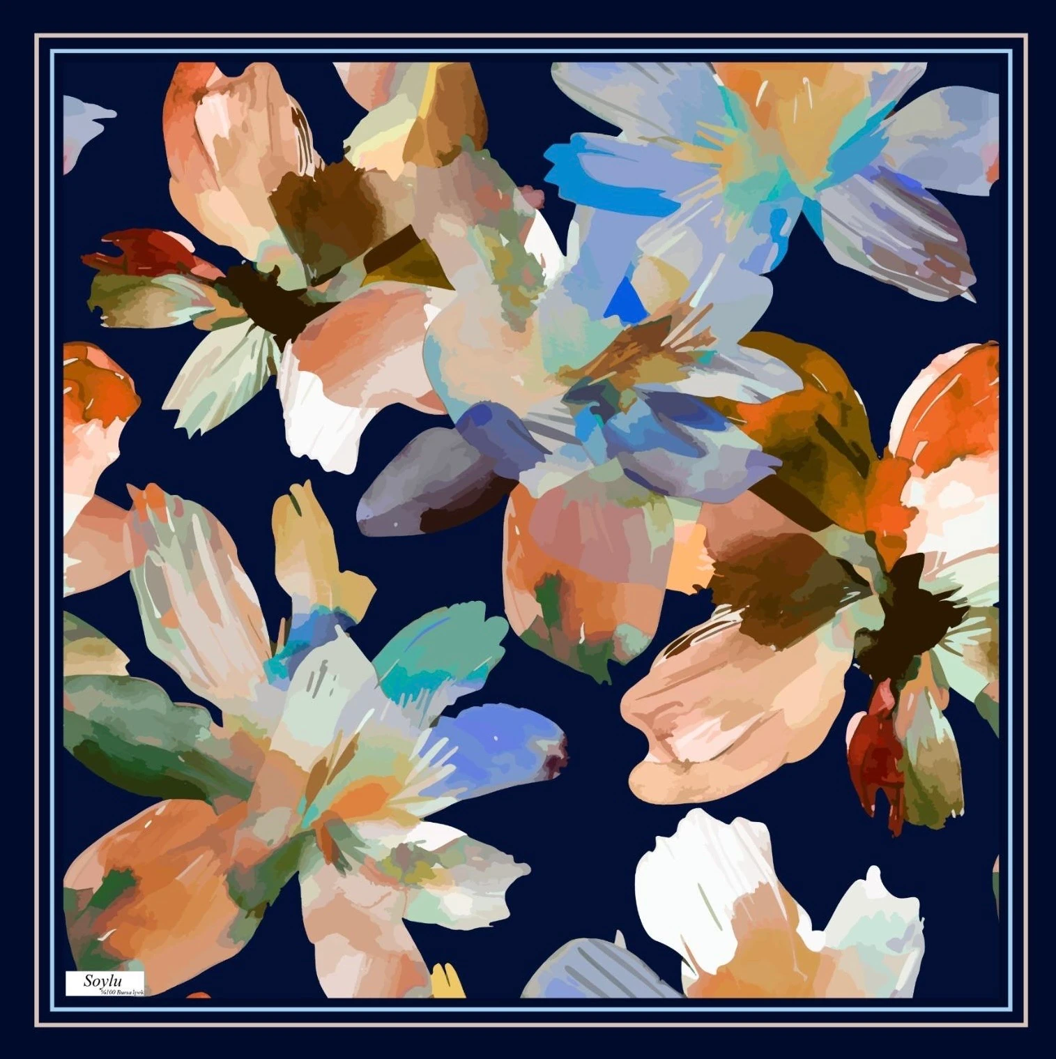 Desenli İpek Twill Eşarp