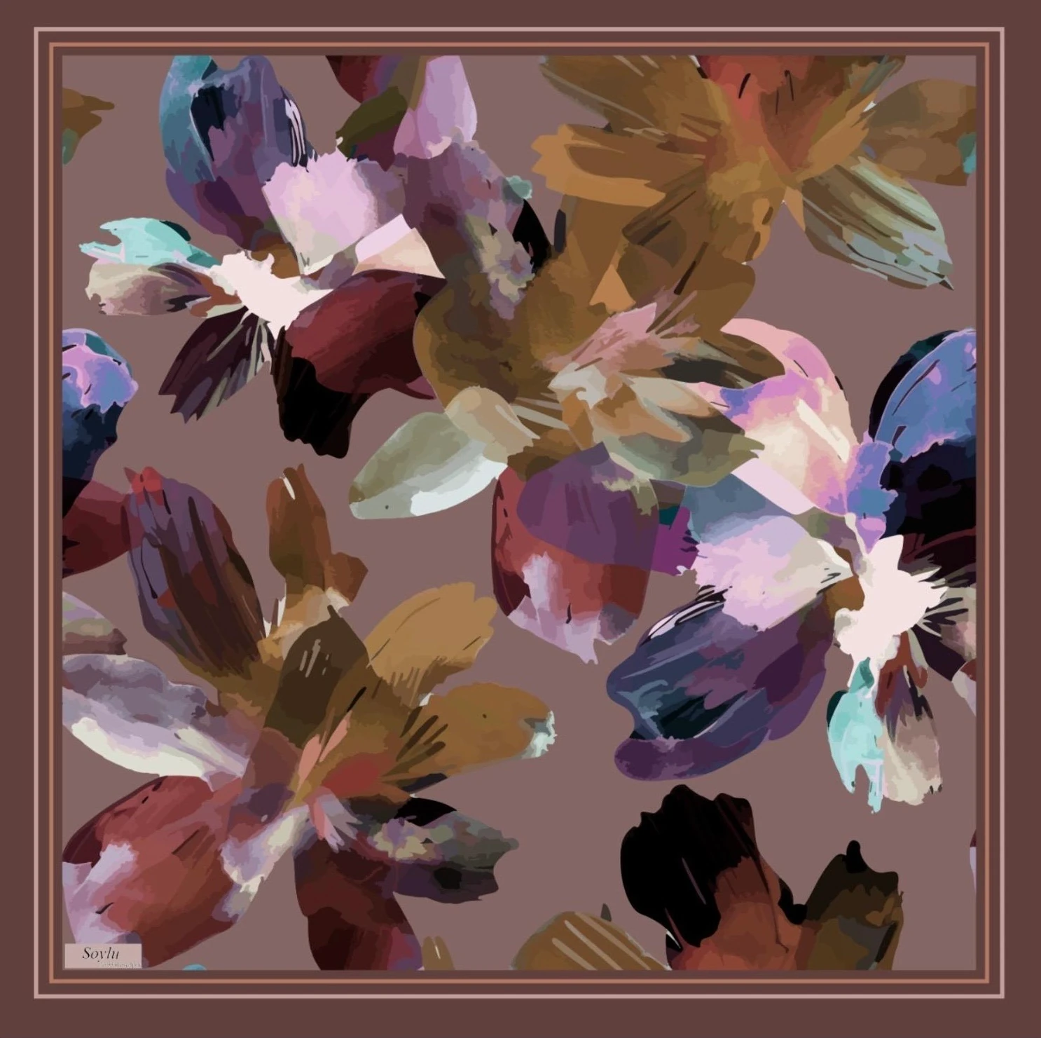 Desenli İpek Twill Eşarp