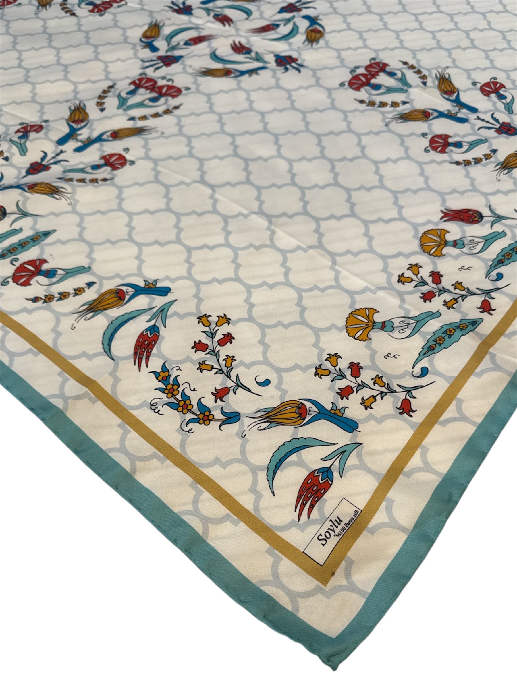 Motifli İpek Twill Eşarp