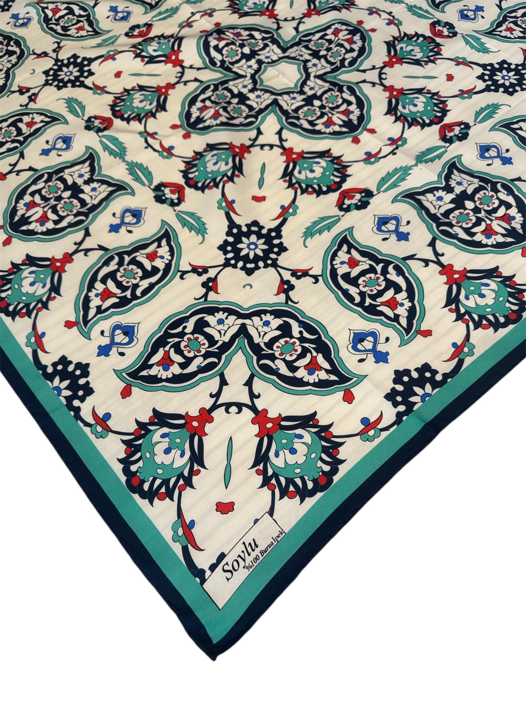 Motifli İpek Twill Eşarp