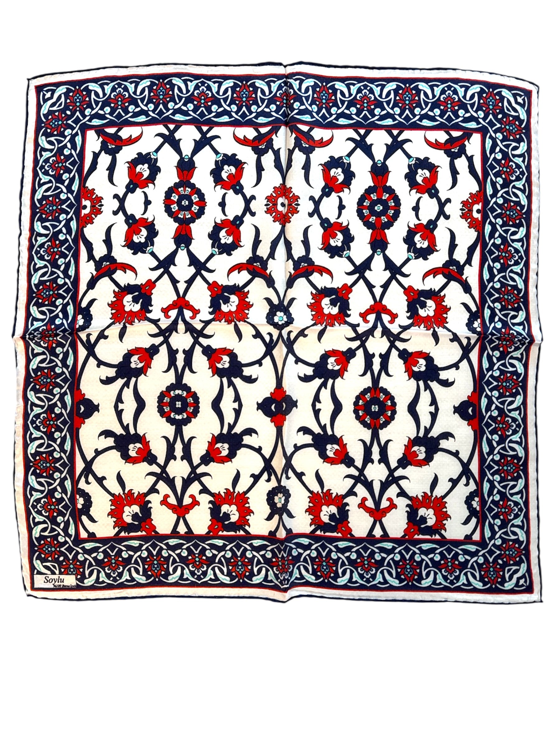 Türk Motifli İpek Mendil Fular