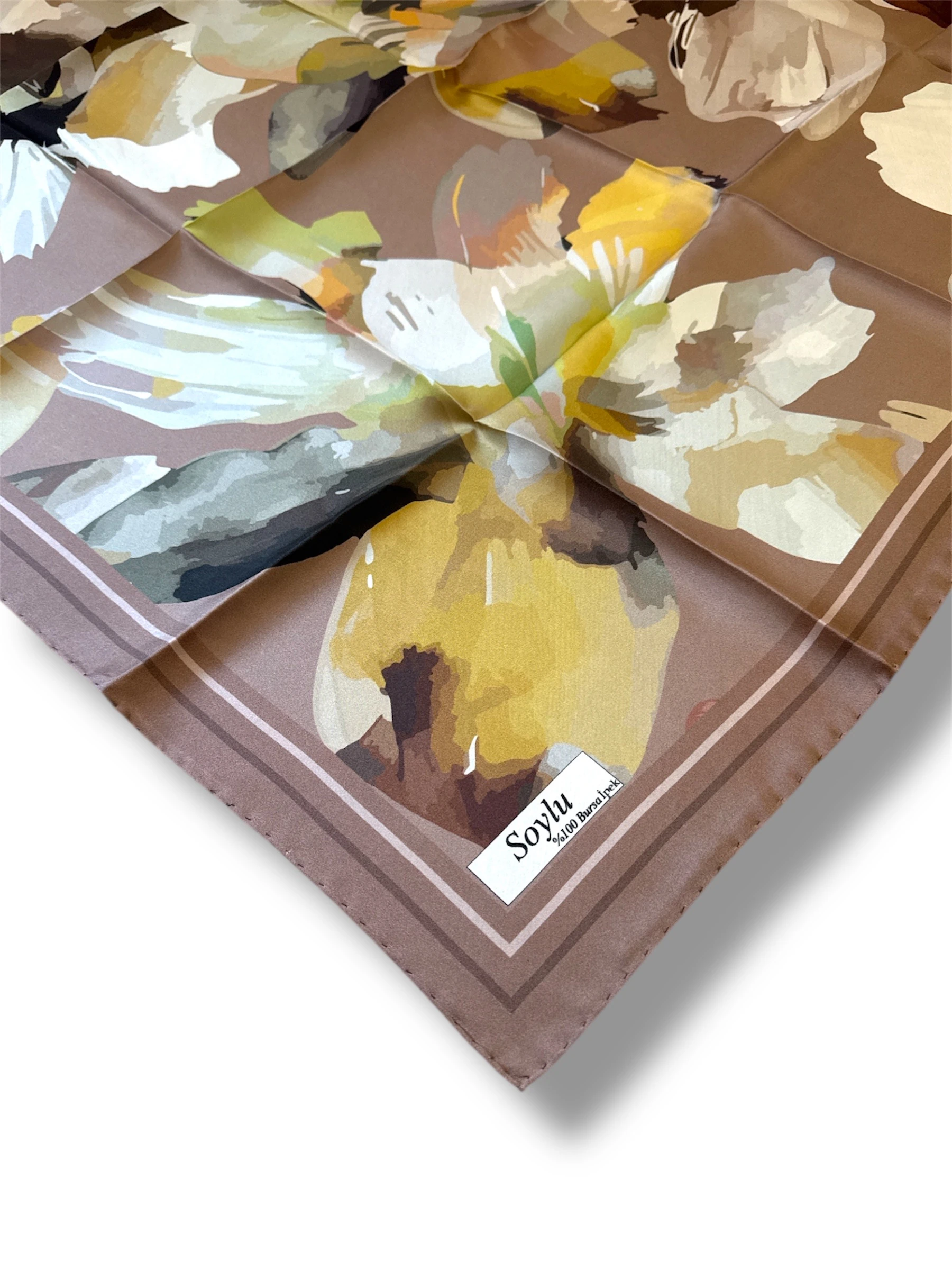 Desenli İpek Twill Eşarp