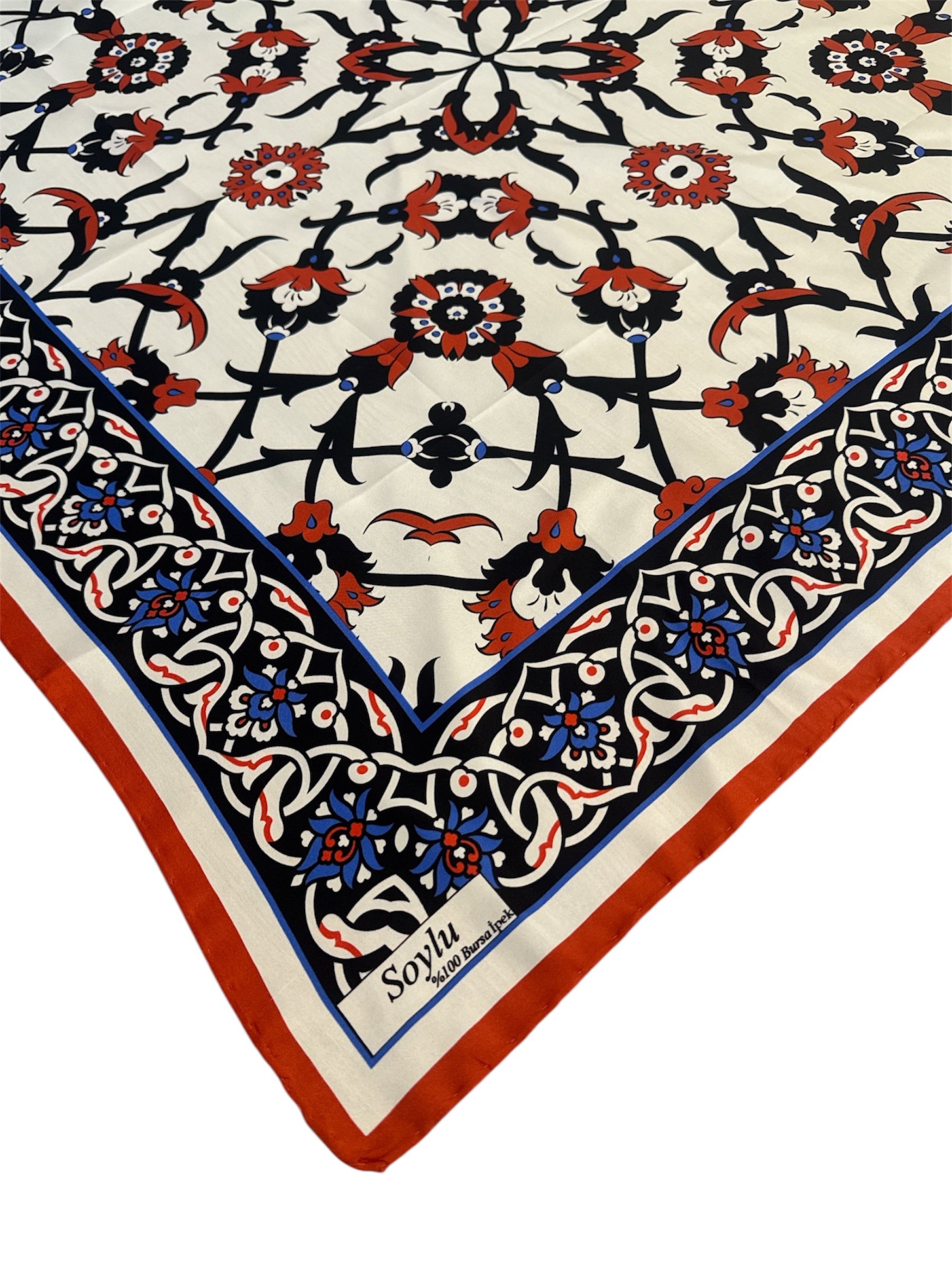 Motifli İpek Twill Eşarp