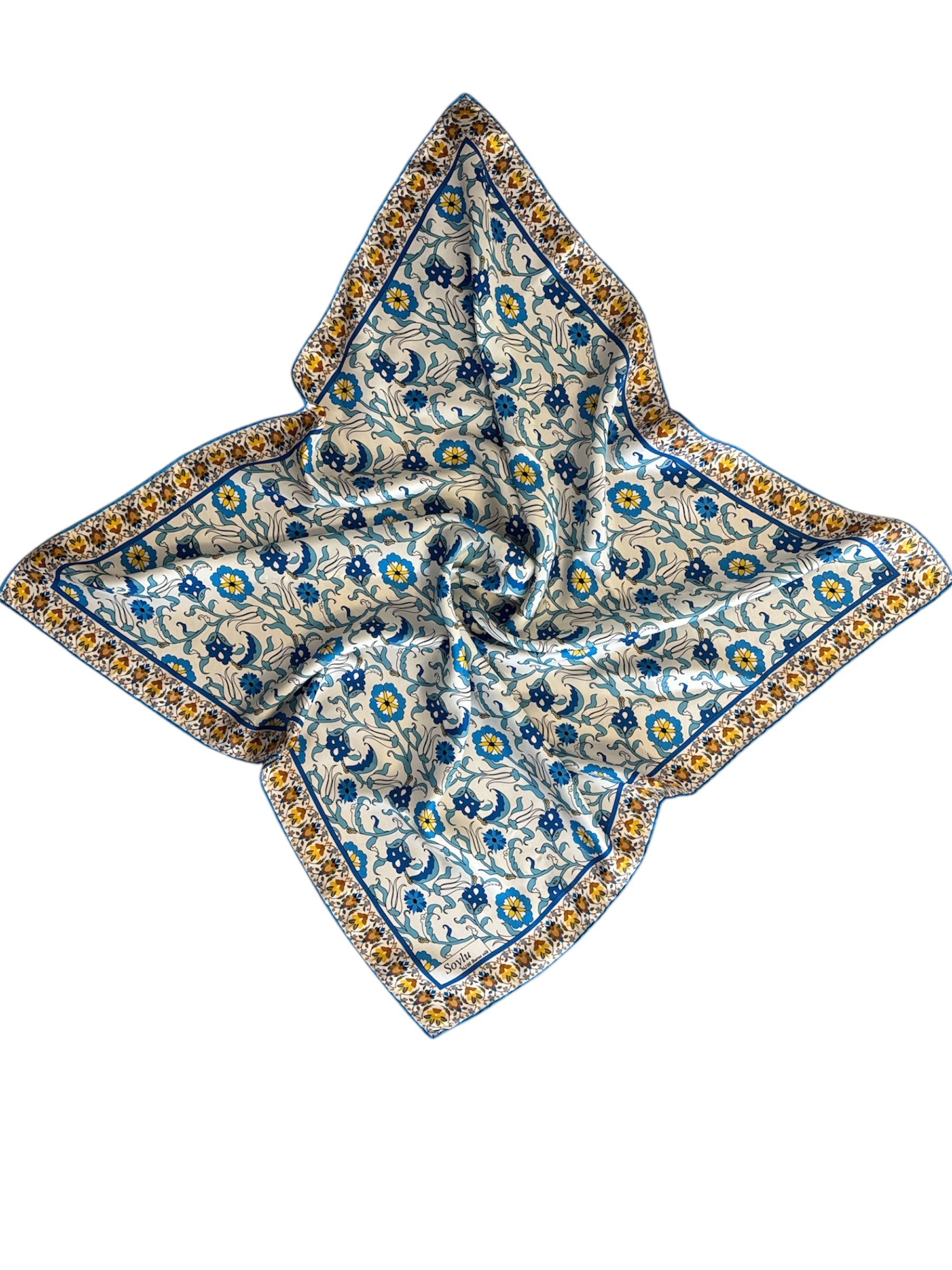 Motifli İpek Twill Eşarp