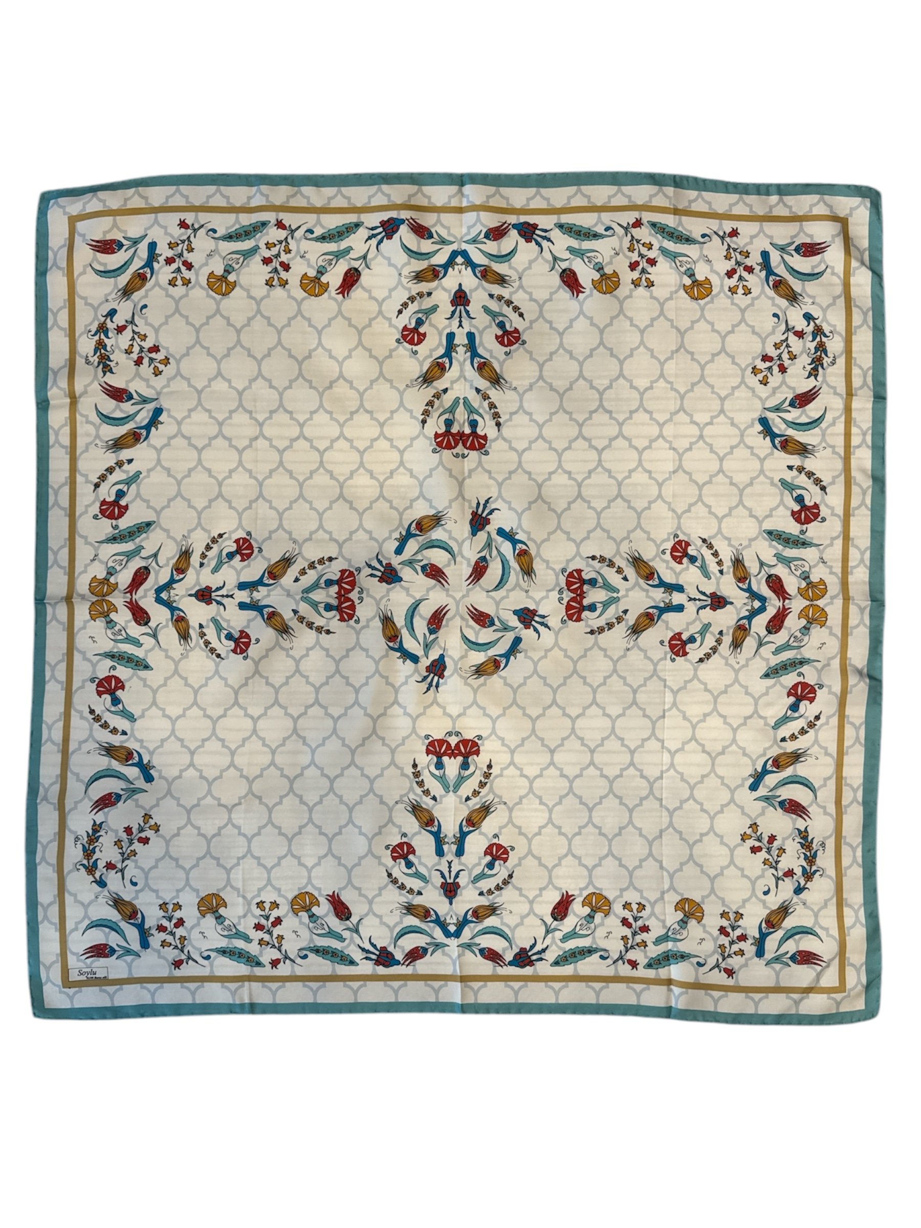Motifli İpek Twill Eşarp