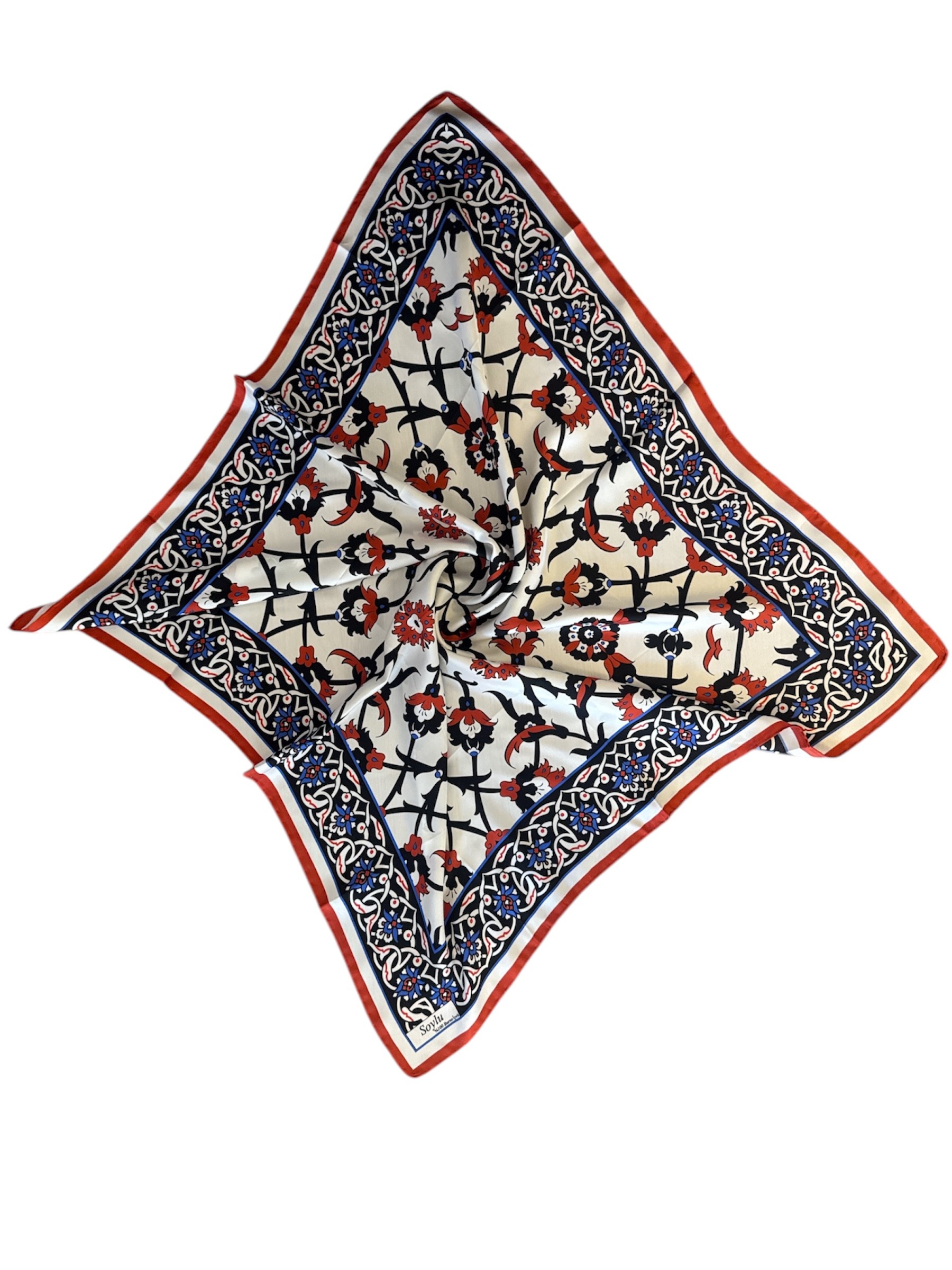 Motifli İpek Twill Eşarp
