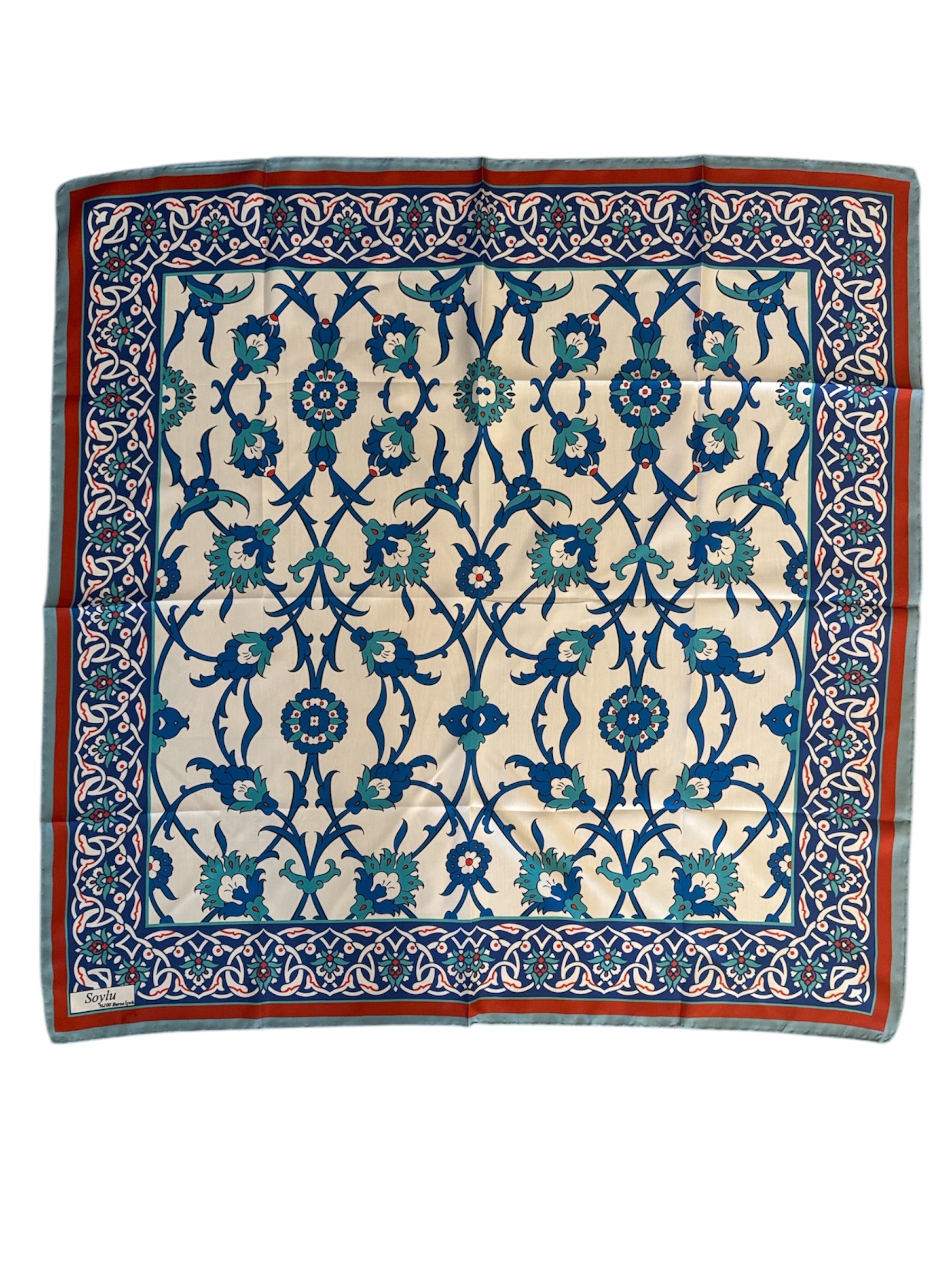 Motifli İpek Twill Eşarp