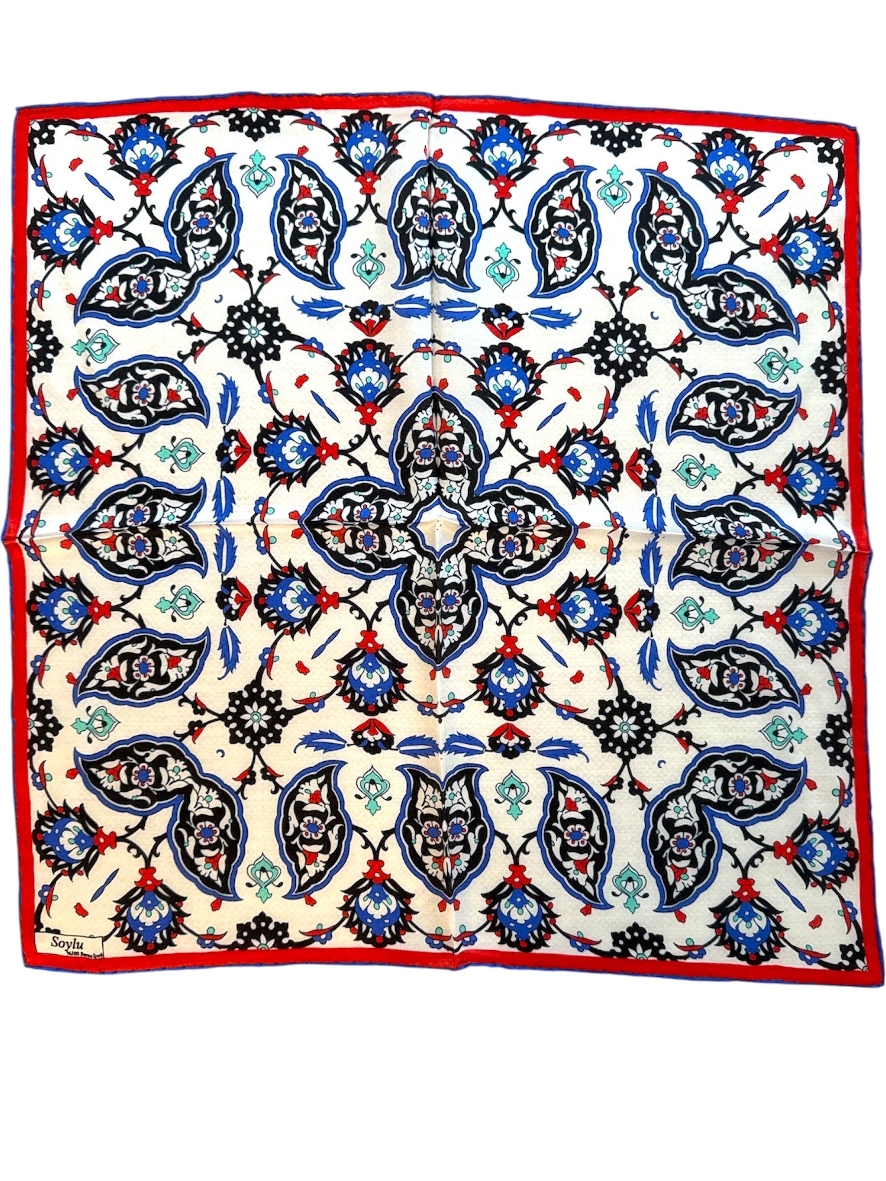 Türk Motifli İpek Mendil Fular