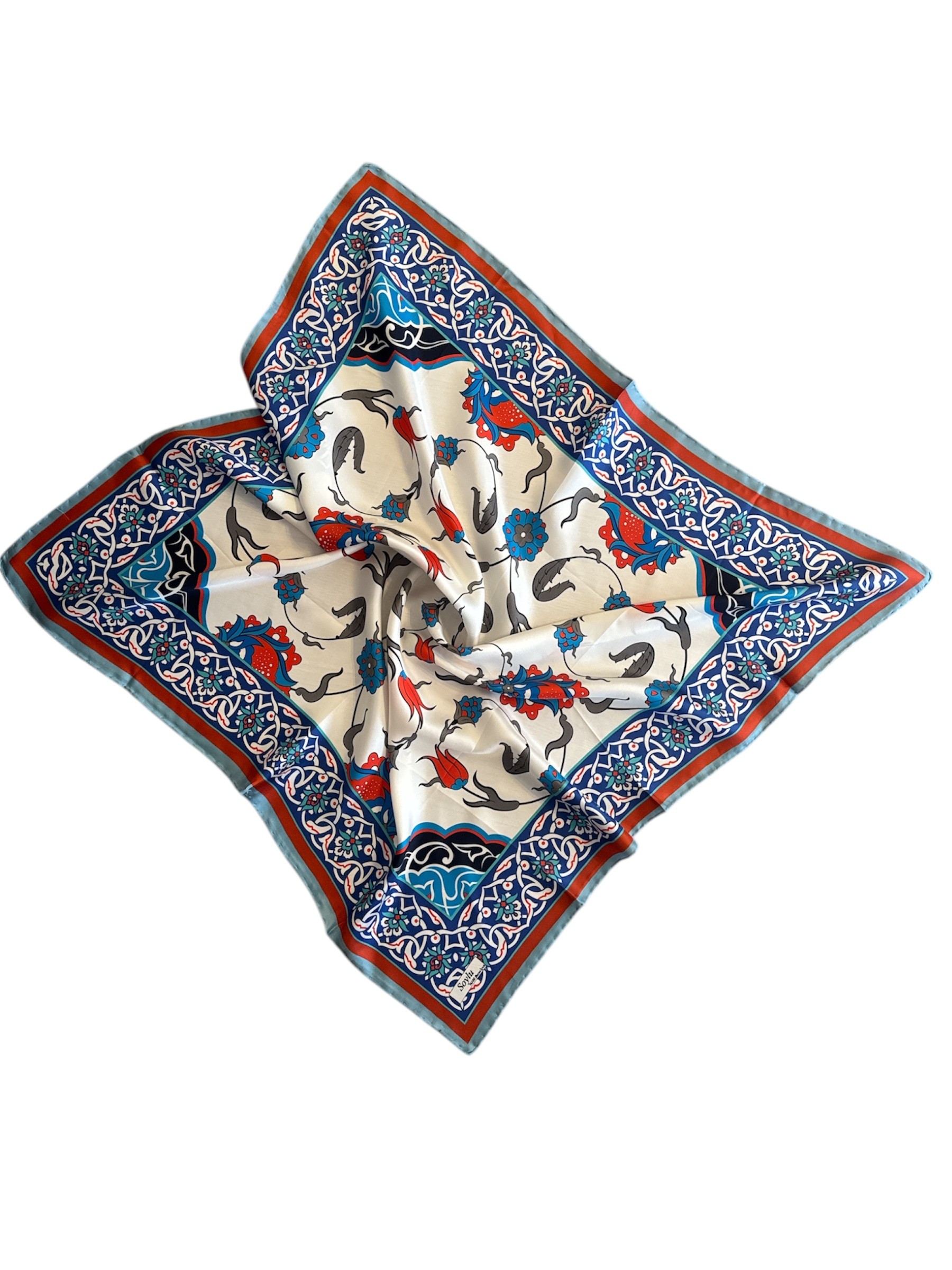 Motifli İpek Twill Eşarp