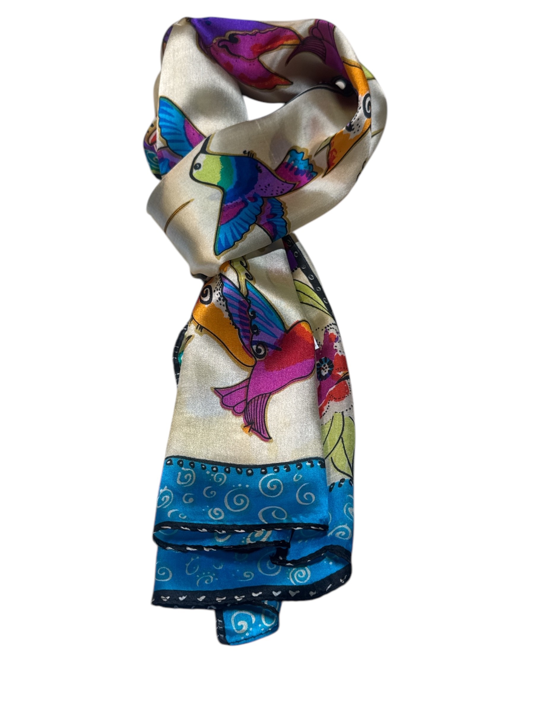 Kuş Desenli İpek Fular
