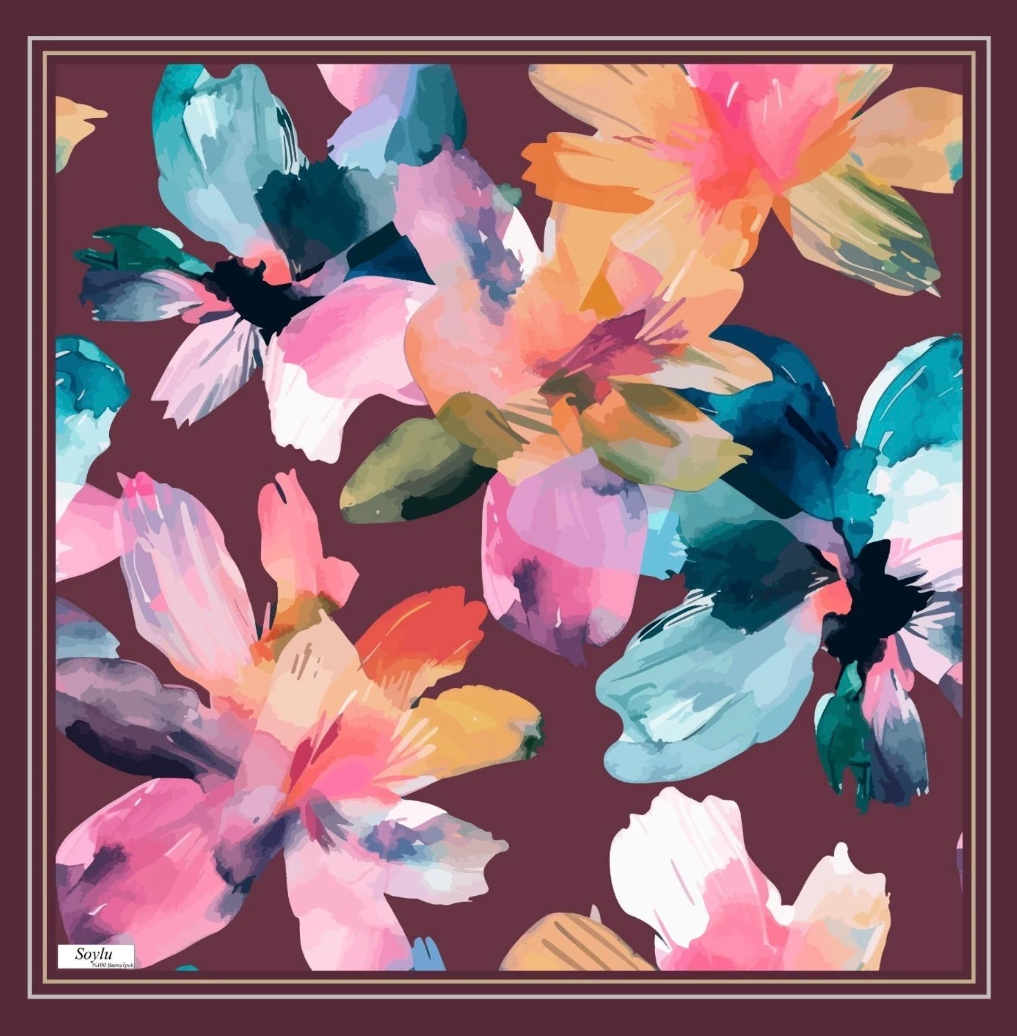 Desenli İpek Twill Eşarp