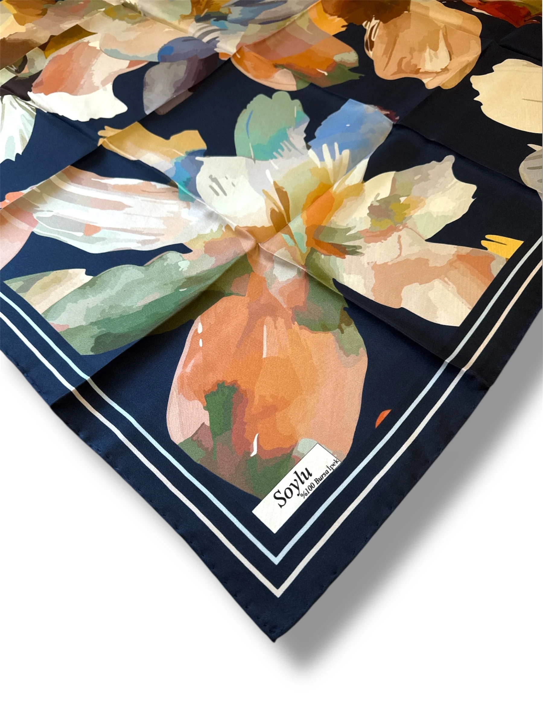 Desenli İpek Twill Eşarp