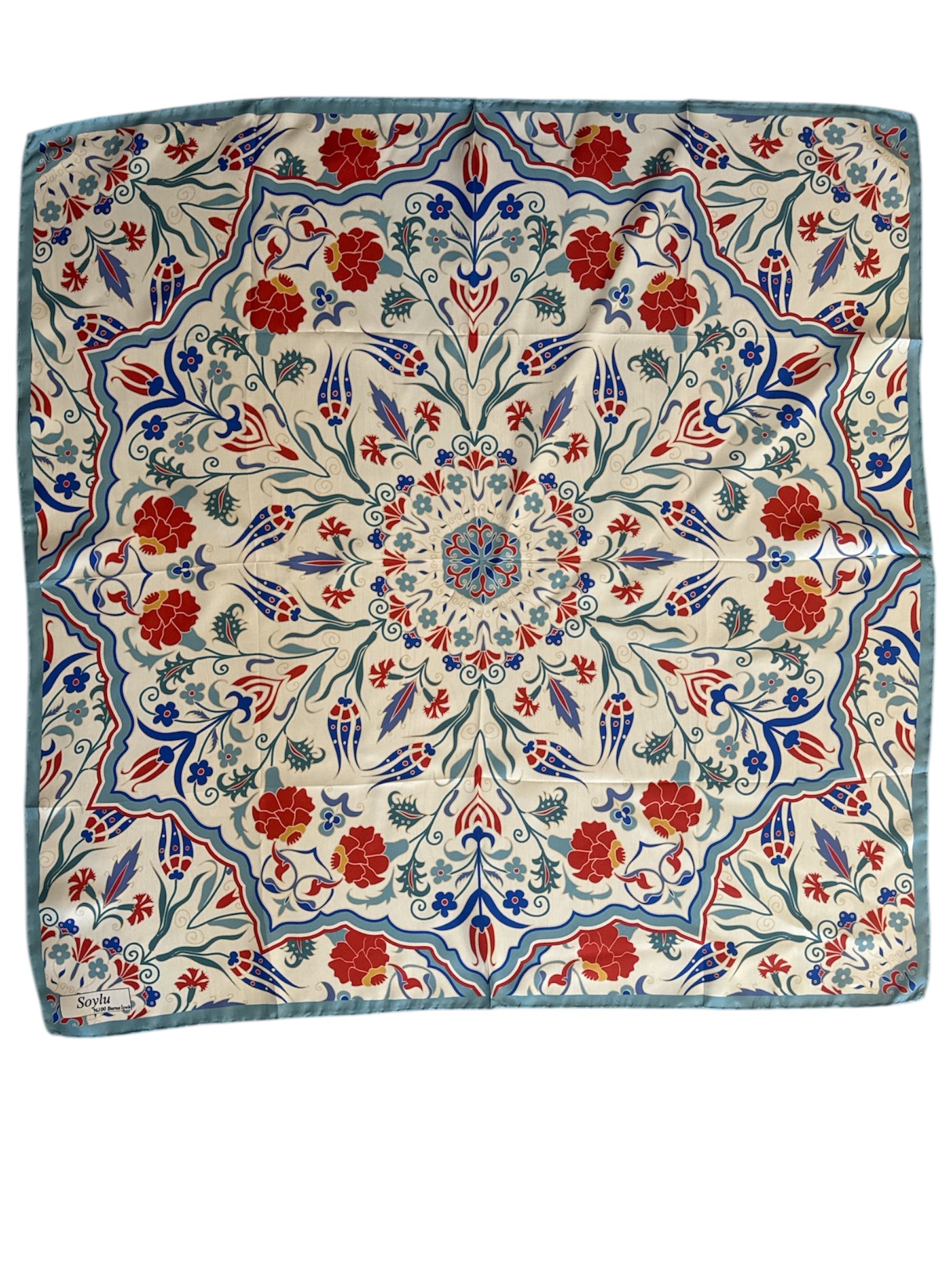 Motifli İpek Twill Eşarp
