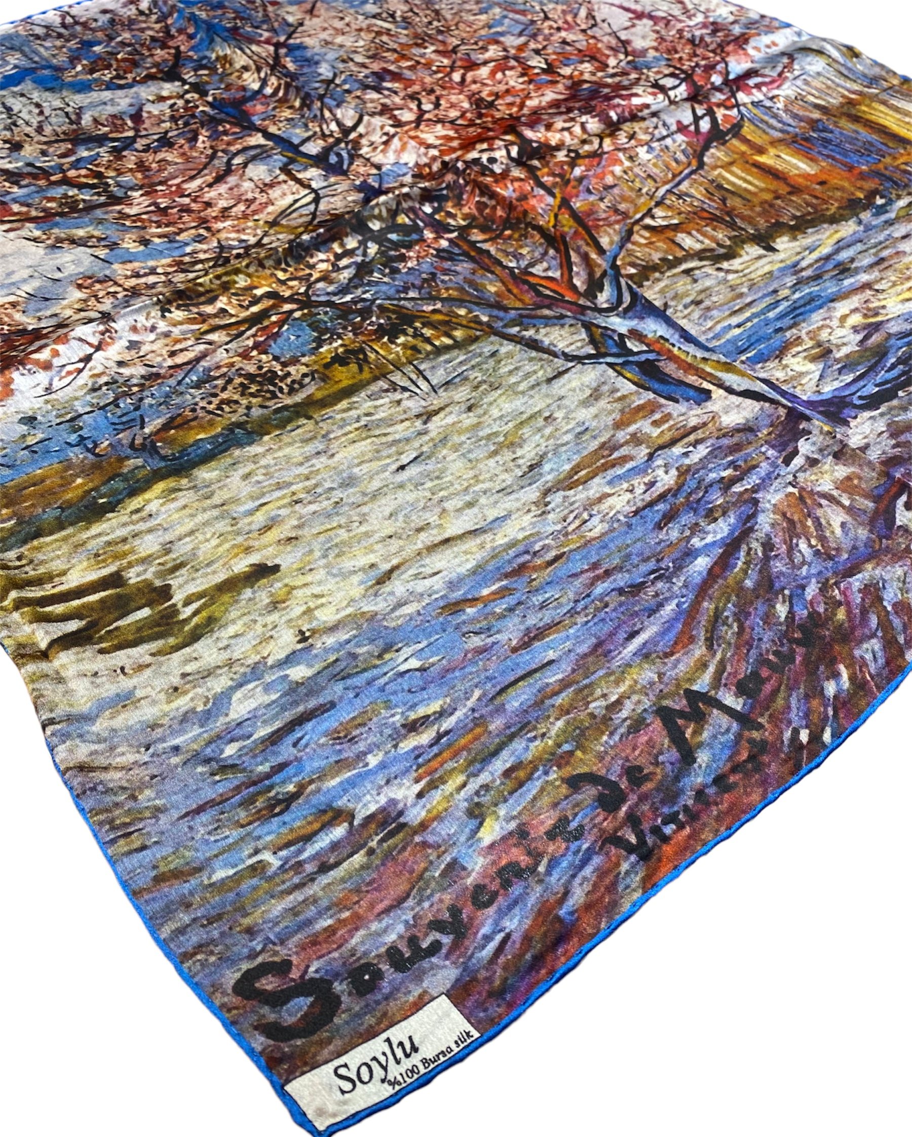Van Gogh Çiçek Açmış Şeftali Ağacı İpek Mendil Fular