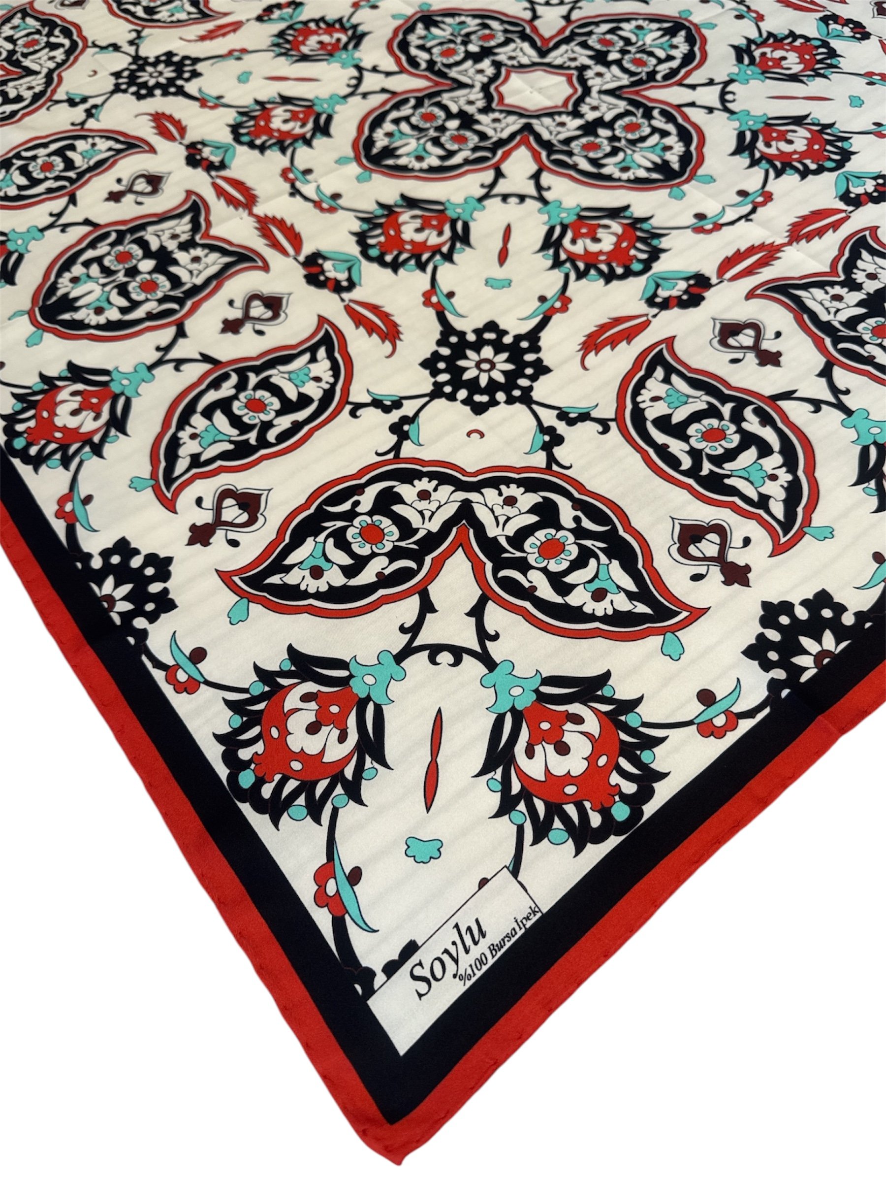 Motifli İpek Twill Eşarp
