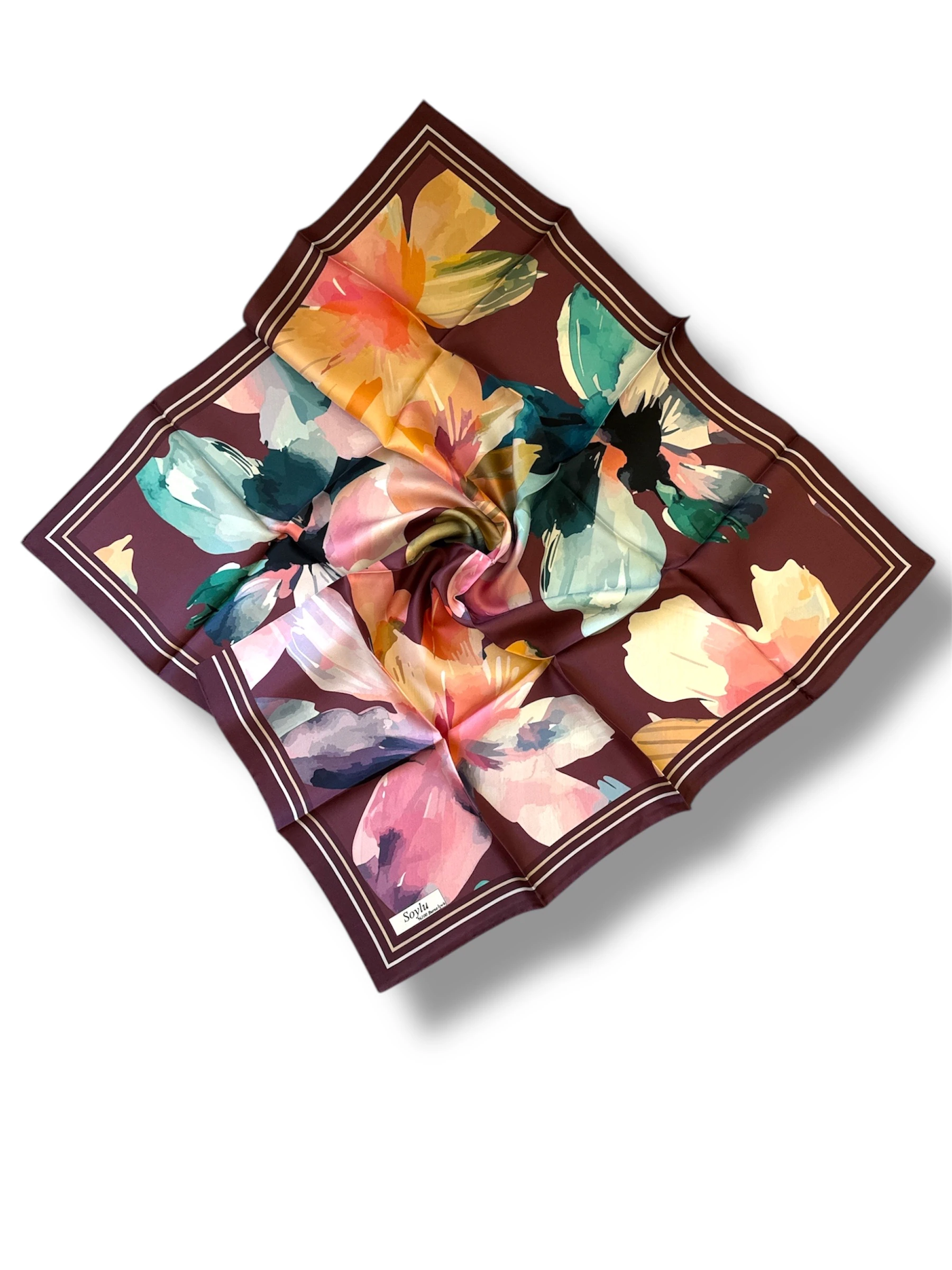 Desenli İpek Twill Eşarp