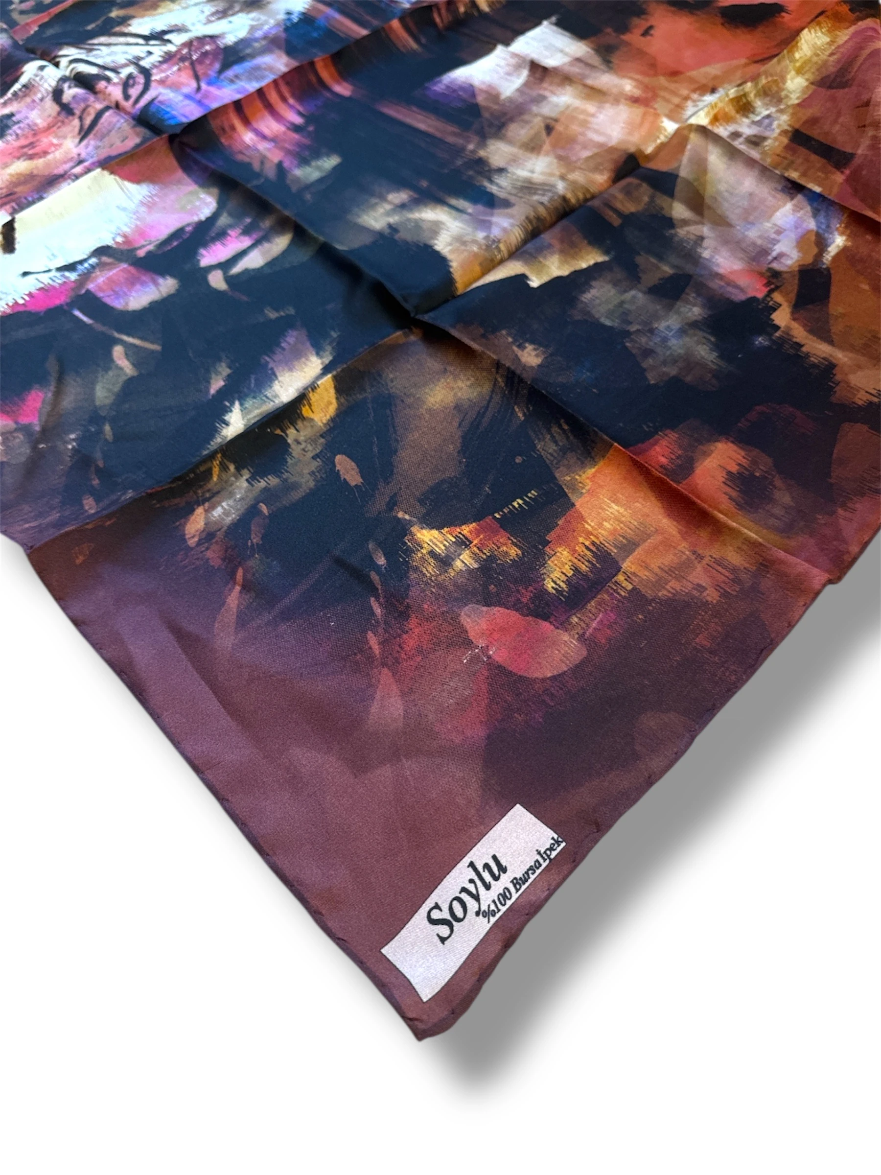 Desenli İpek Twill Eşarp