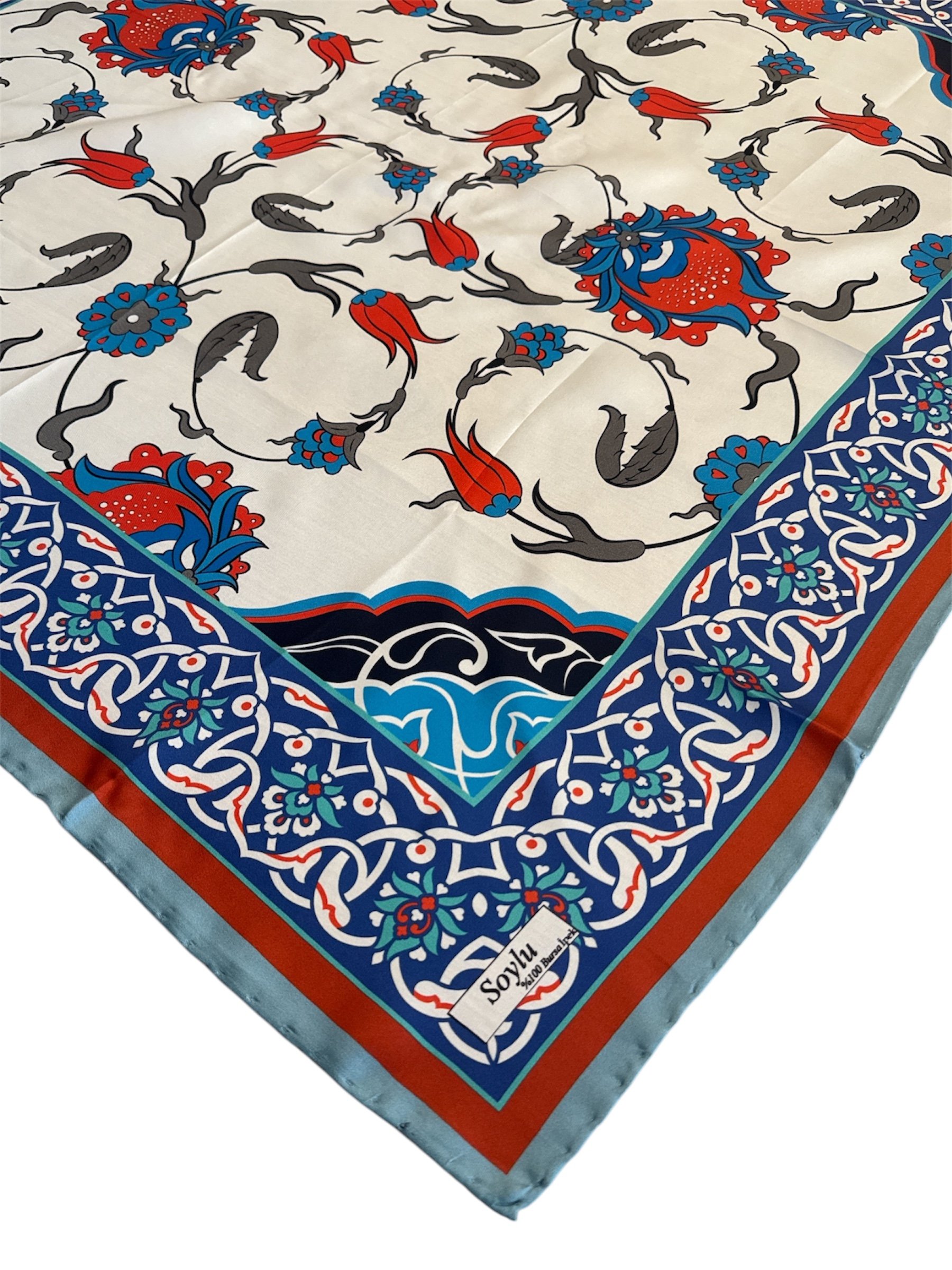 Motifli İpek Twill Eşarp