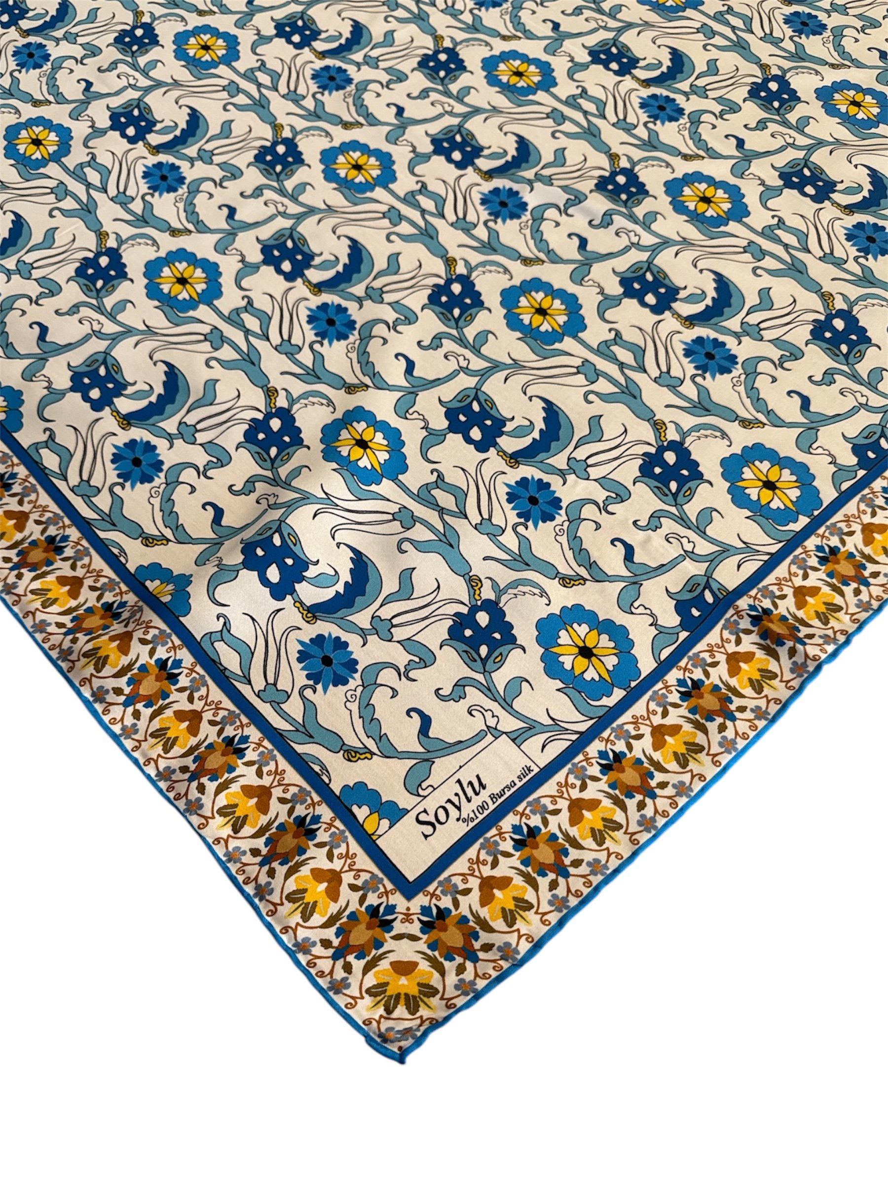 Motifli İpek Twill Eşarp