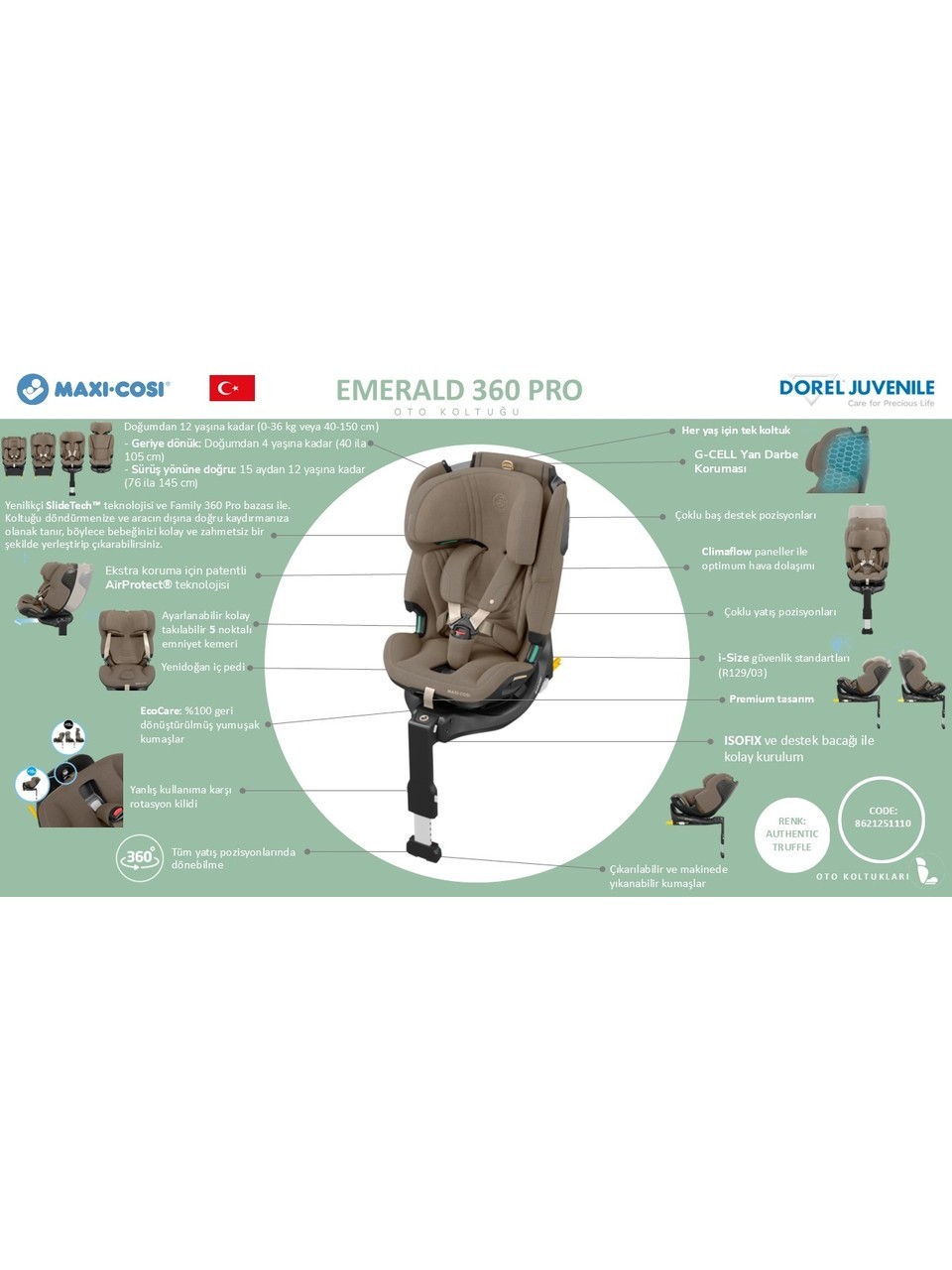 Maxi-Cosi Emerald 360 Pro Slidetech 0-36 kg Oto Koltuğu Authentic Black
