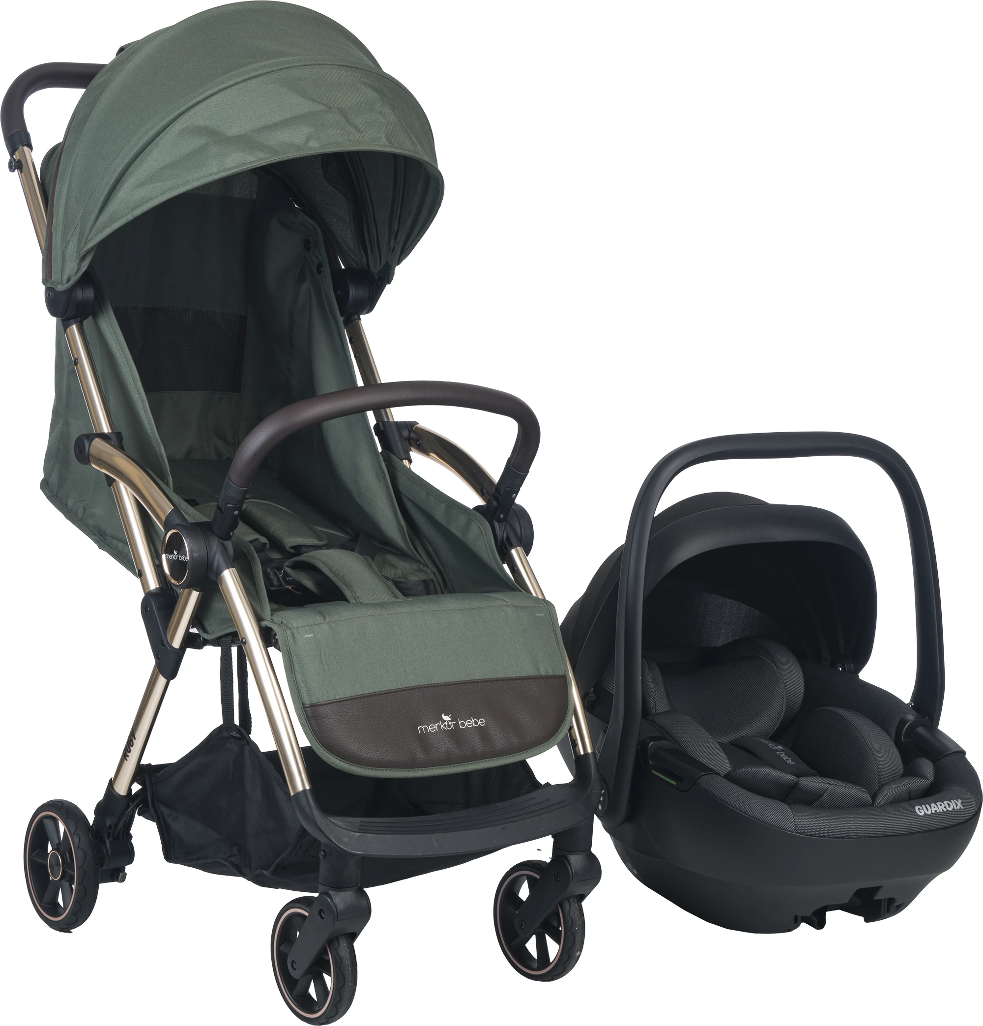 Merkür Bebe Ruby Tek Tuşla Otomatik Katlanan Kabin Boy Travel Sistem Bebek Arabası Yeşil