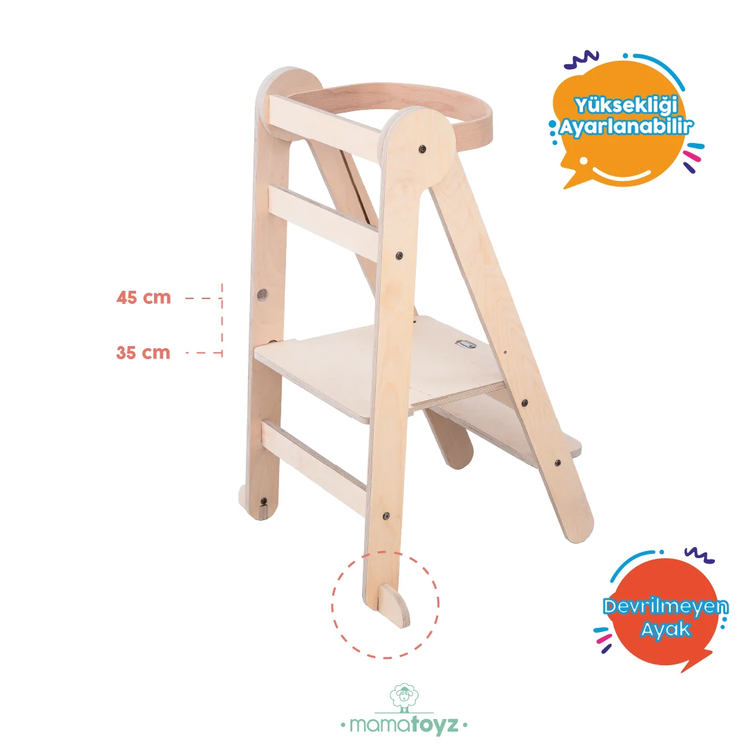 Mamatoyz Fold Katlanır Ahşap Öğrenme Kulesi Natural
