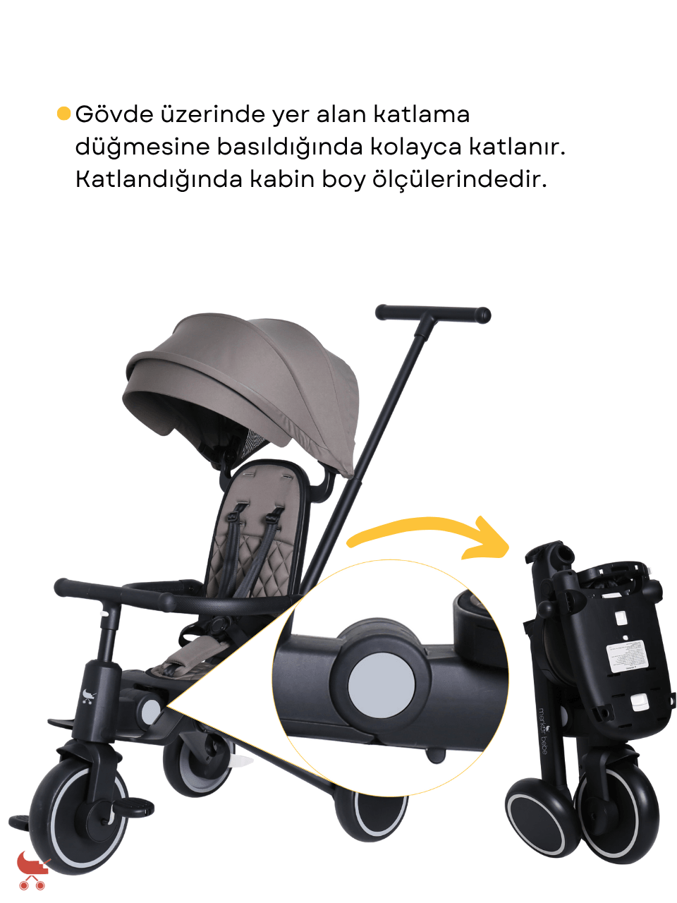 Merkür Bebe 9in1 Hawk Çift Yönlü Katlanabilir Yatabilir Ayak Destekli Üç Tekerlekli Bebek ve Çocuk Bisikleti Yeşil