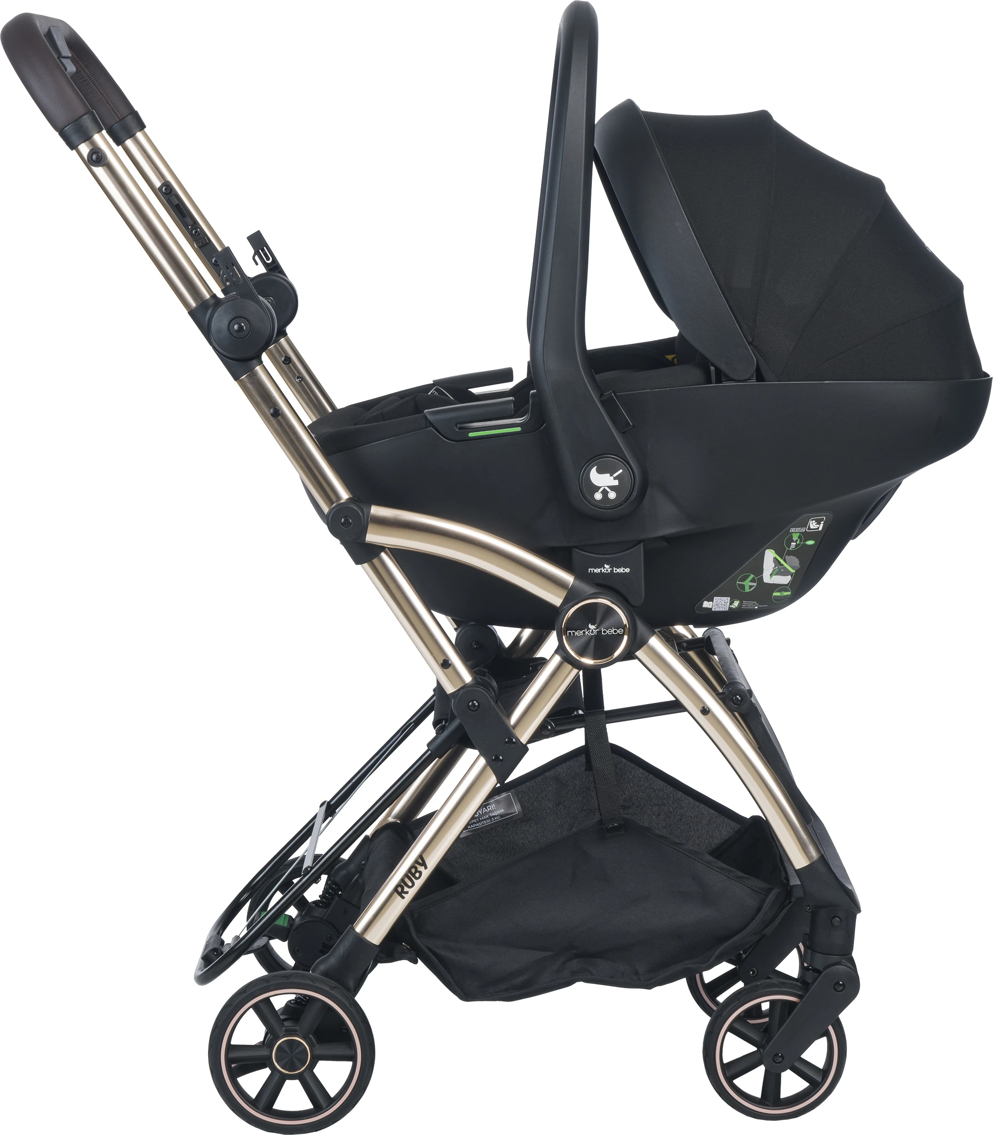 Merkür Bebe Ruby Tek Tuşla Otomatik Katlanan Kabin Boy Travel Sistem Bebek Arabası Yeşil