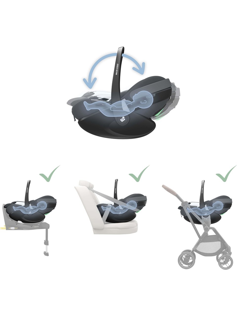 Maxi-Cosi Pebble 360 Pro Slidetech - 360 Dönebilen Tam Yatabilen Ana Kucağı ve Oto Koltuğu 0-13 kg Twillic Graphite