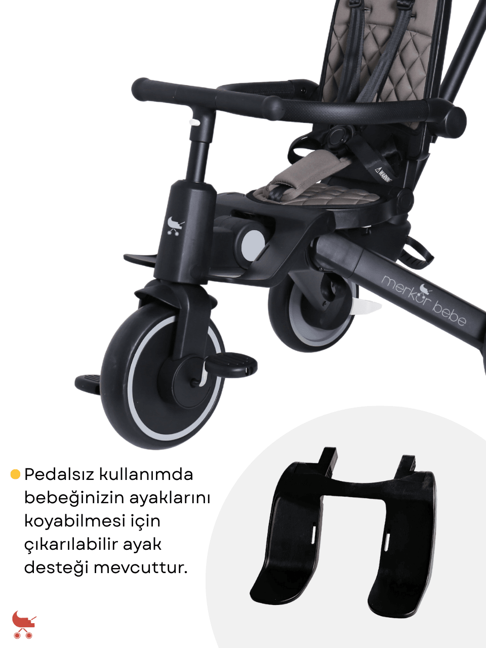Merkür Bebe 9in1 Hawk Çift Yönlü Katlanabilir Yatabilir Ayak Destekli Üç Tekerlekli Bebek ve Çocuk Bisikleti Yeşil