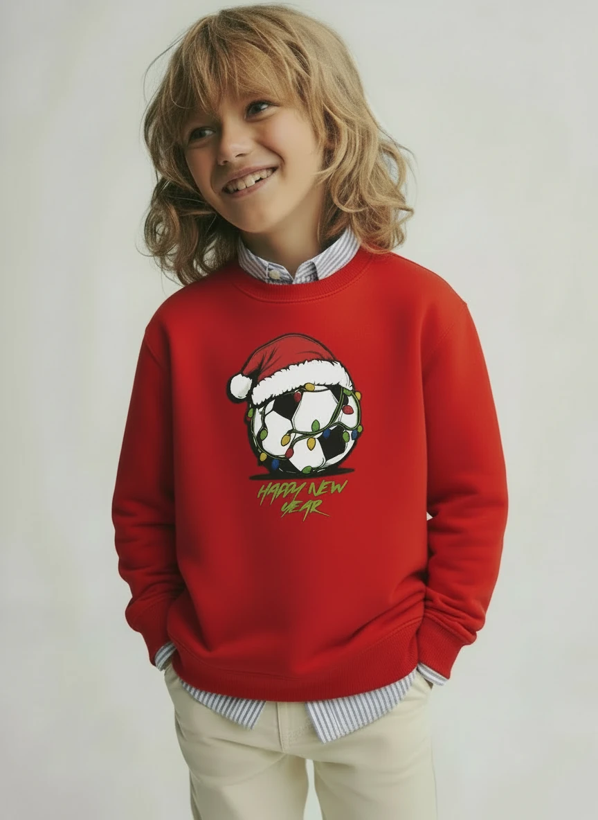 Yılbaşı Temalı Pamuklu Sweatshirt - Kırmızı