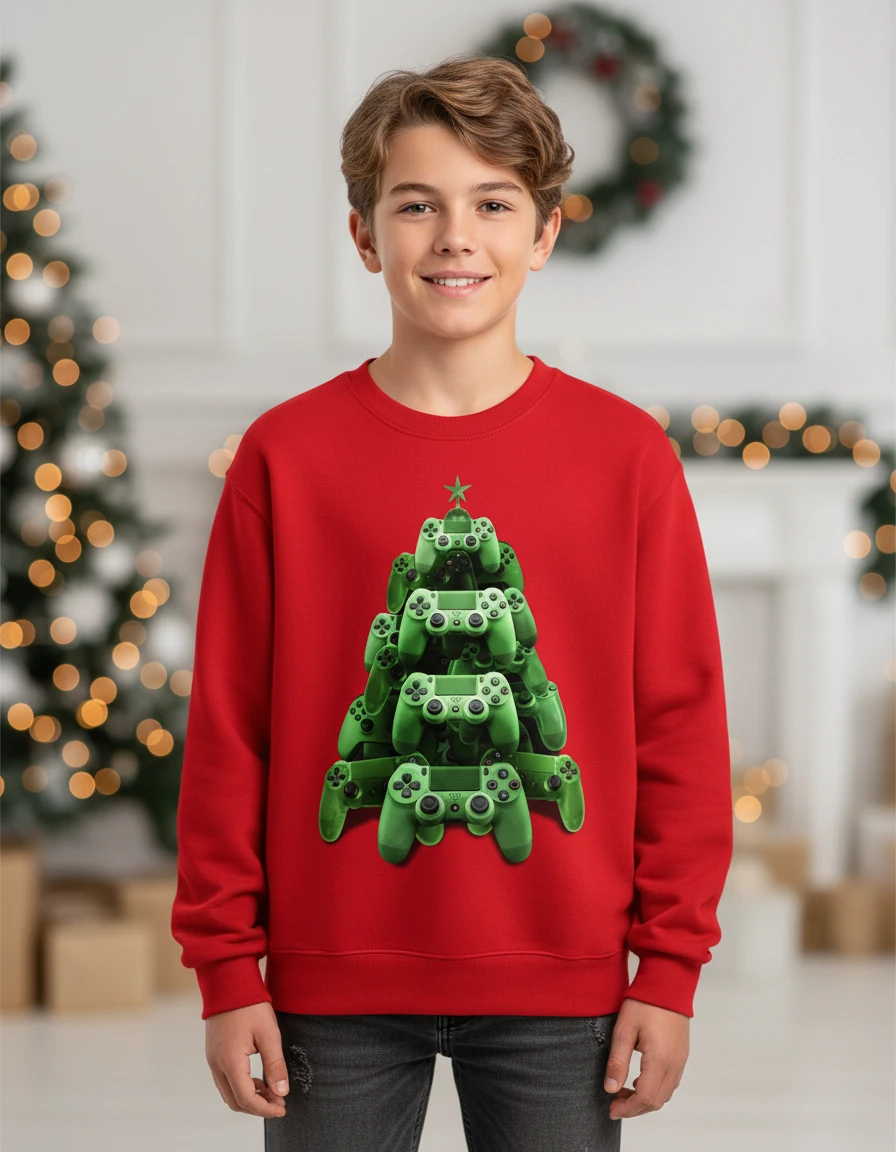 Yılbaşı Temalı Pamuklu Sweatshirt - Kırmızı