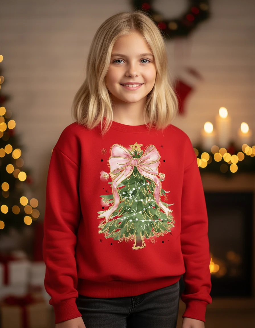 Yılbaşı Temalı Pamuklu Sweatshirt - Kırmızı2