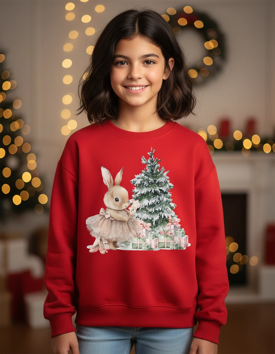 Yılbaşı Temalı Pamuklu Sweatshirt - Kırmızı5