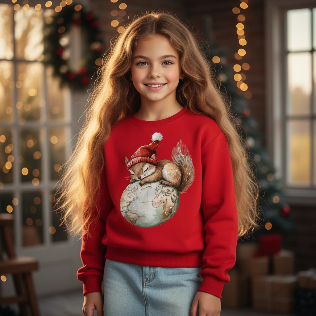 Yılbaşı Temalı Pamuklu Sweatshirt - Kırmızı4