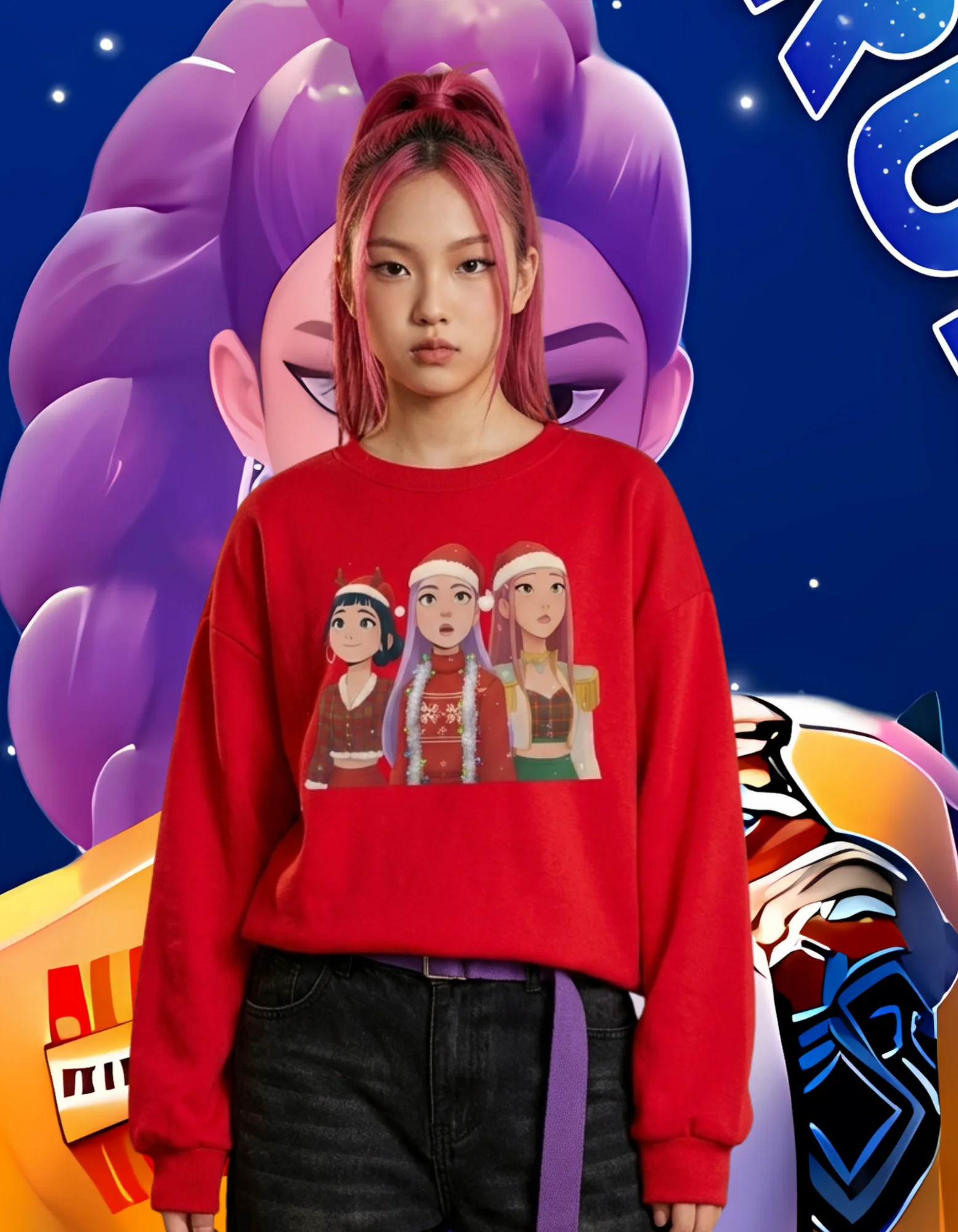 Kpop Demon Hunters Yılbaşı Temalı Sweatshirt - Kpop1