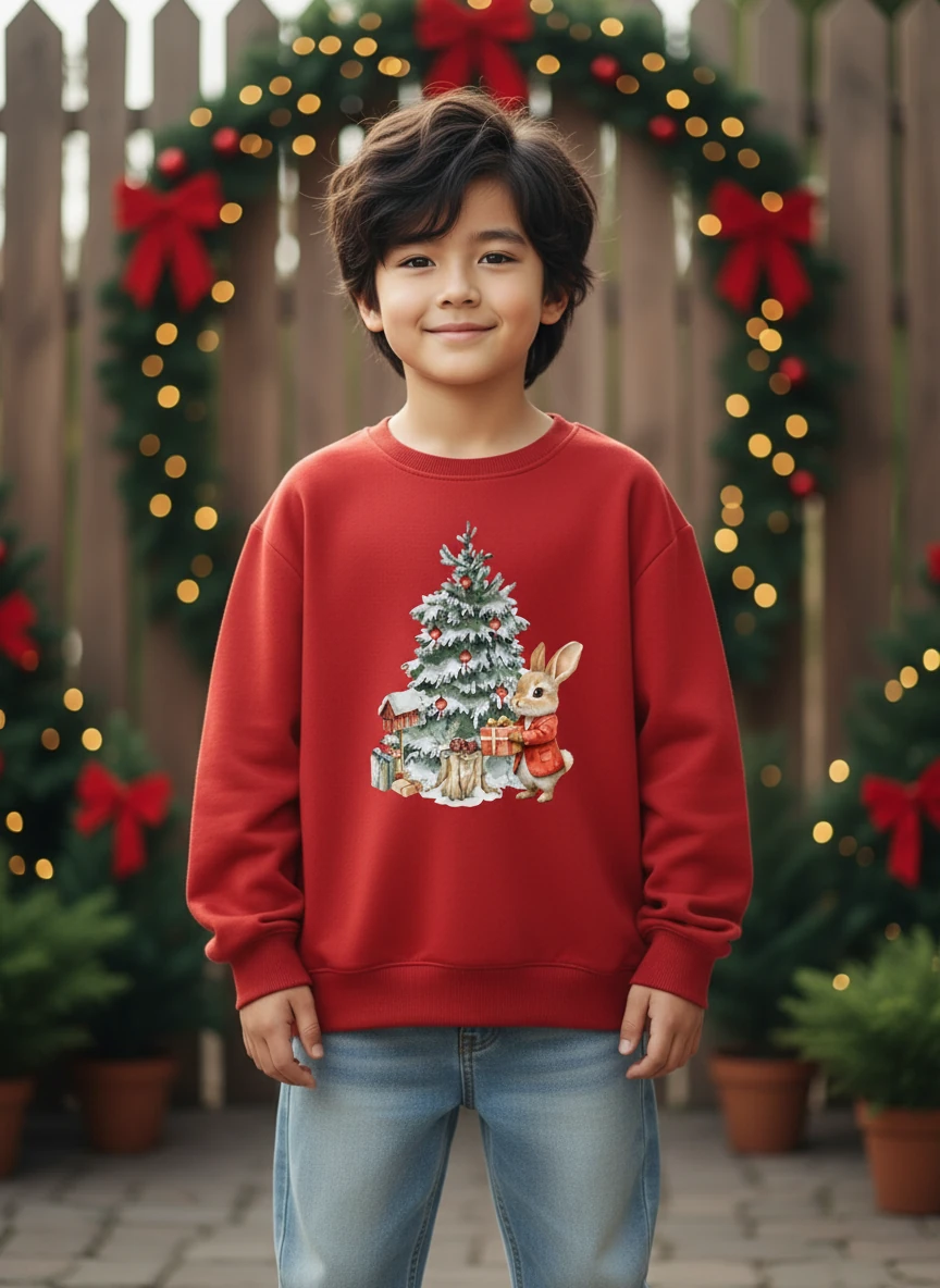 Yılbaşı Temalı Pamuklu Sweatshirt - Kırmızı5