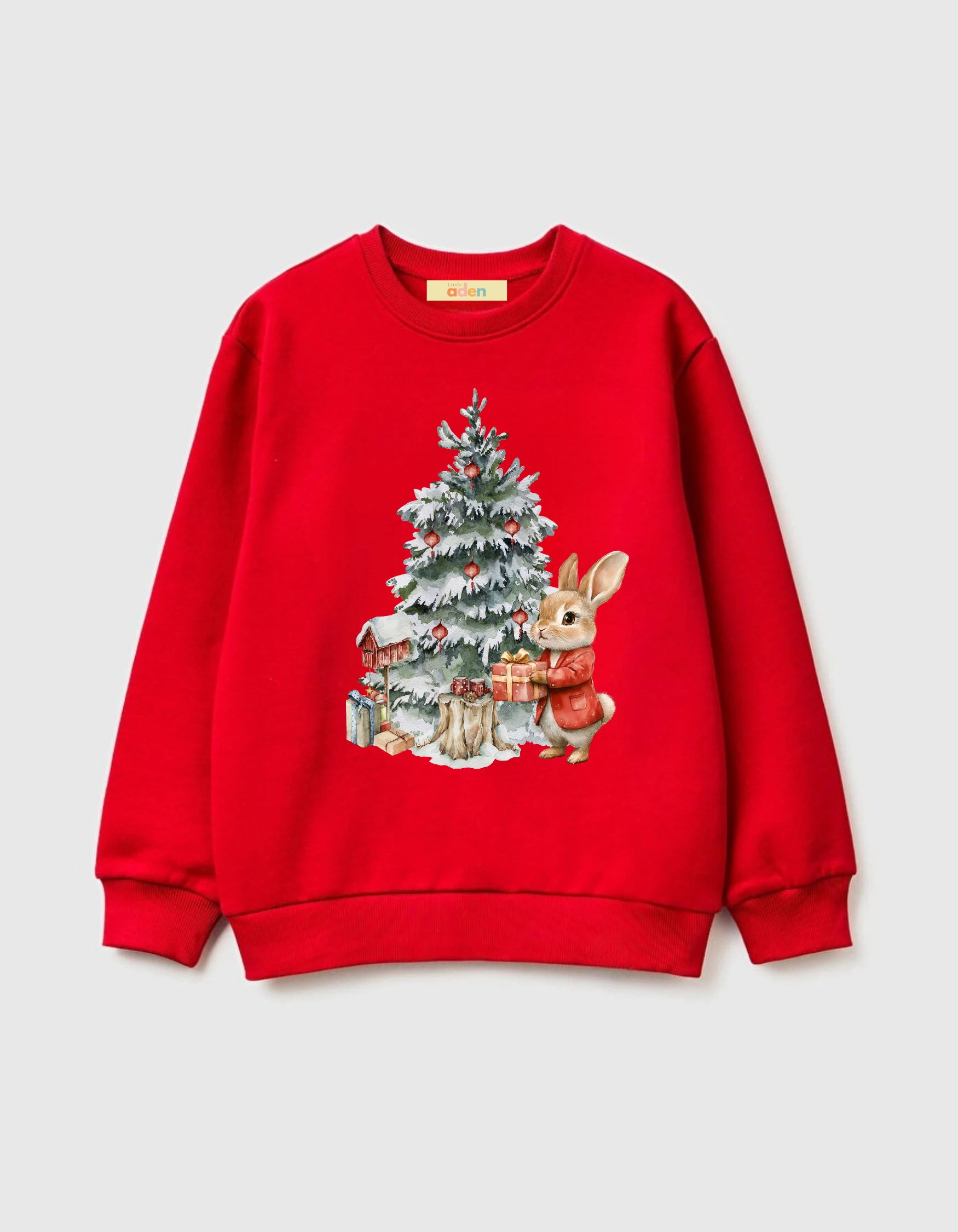 Yılbaşı Temalı Pamuklu Sweatshirt - Kırmızı4