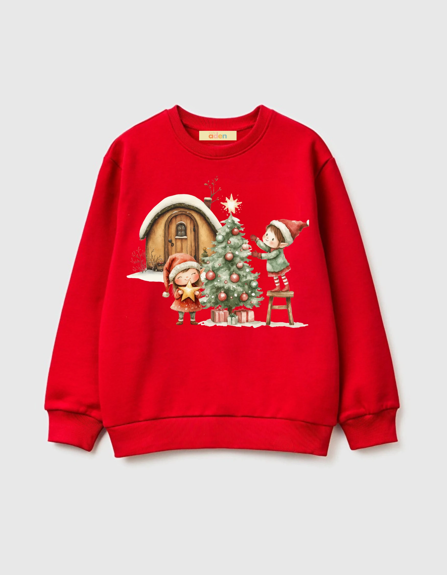 Yılbaşı Temalı Pamuklu Sweatshirt - Kırmızı3