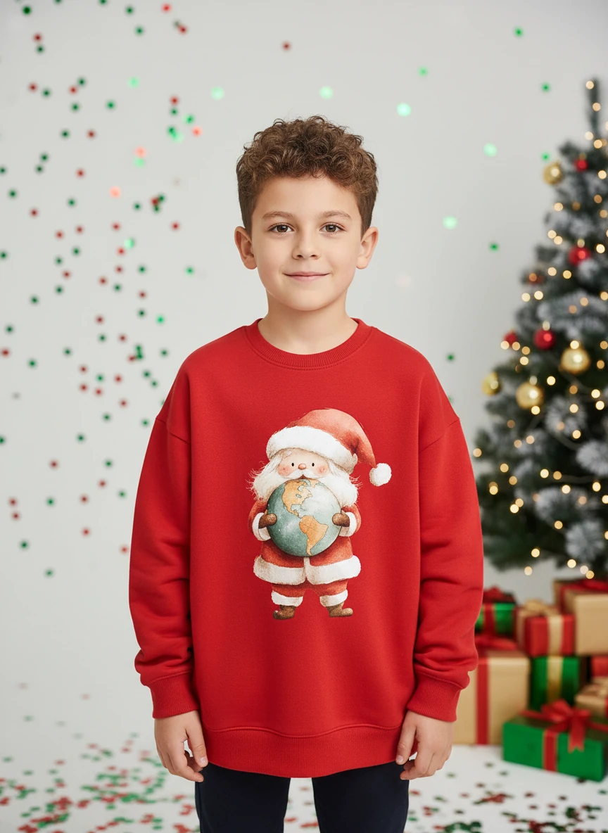 Yılbaşı Temalı Pamuklu Sweatshirt - Kırmızı6