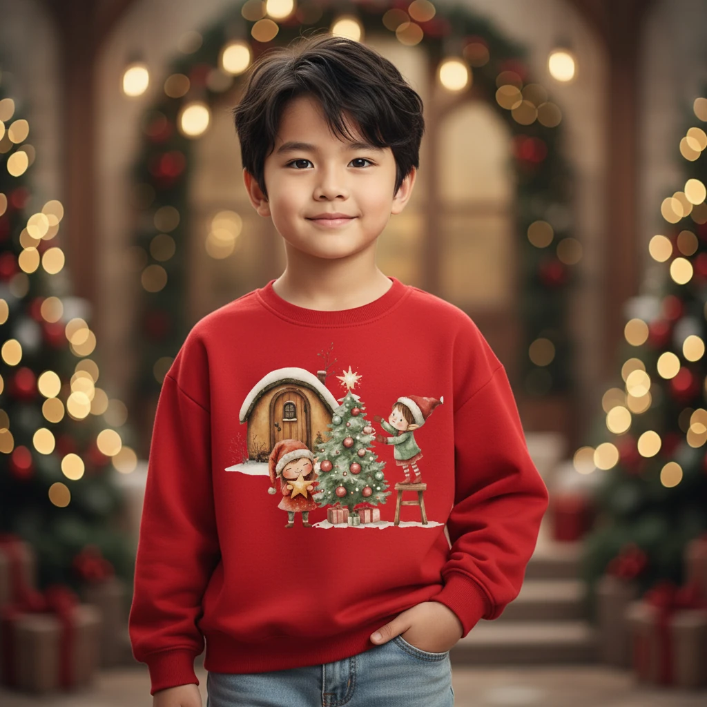 Yılbaşı Temalı Pamuklu Sweatshirt - Kırmızı3