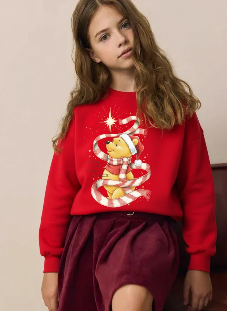 Yılbaşı Temalı Pamuklu Sweatshirt - Kırmızı