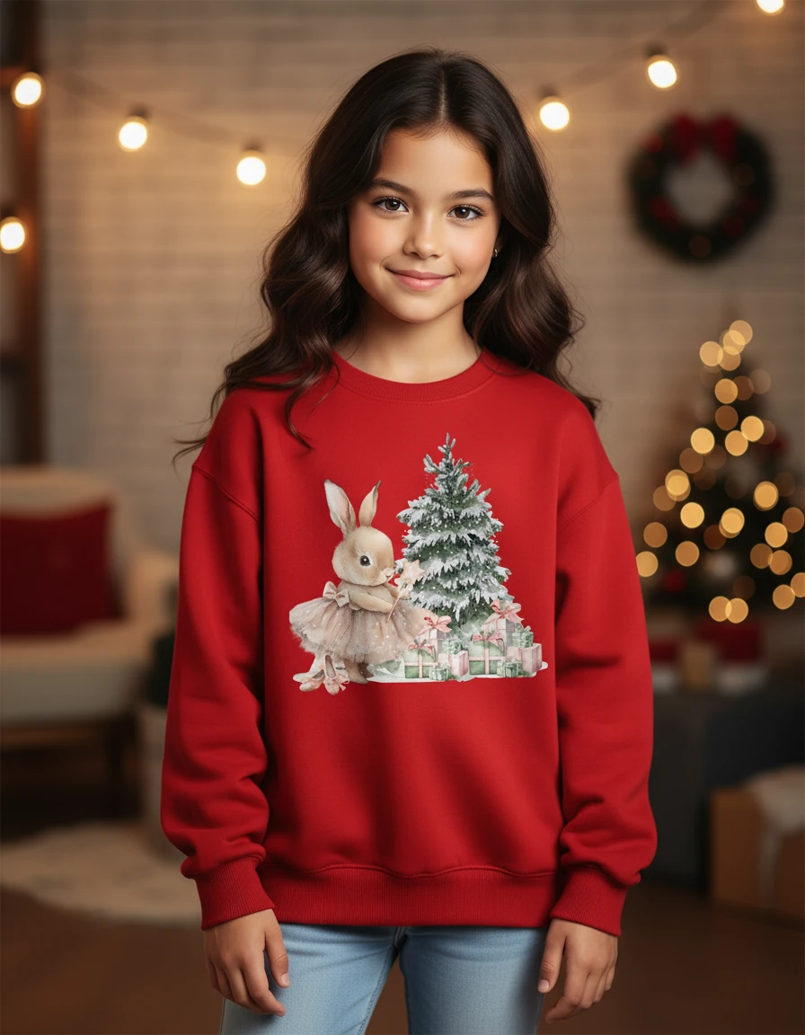 Yılbaşı Temalı Pamuklu Sweatshirt - Kırmızı