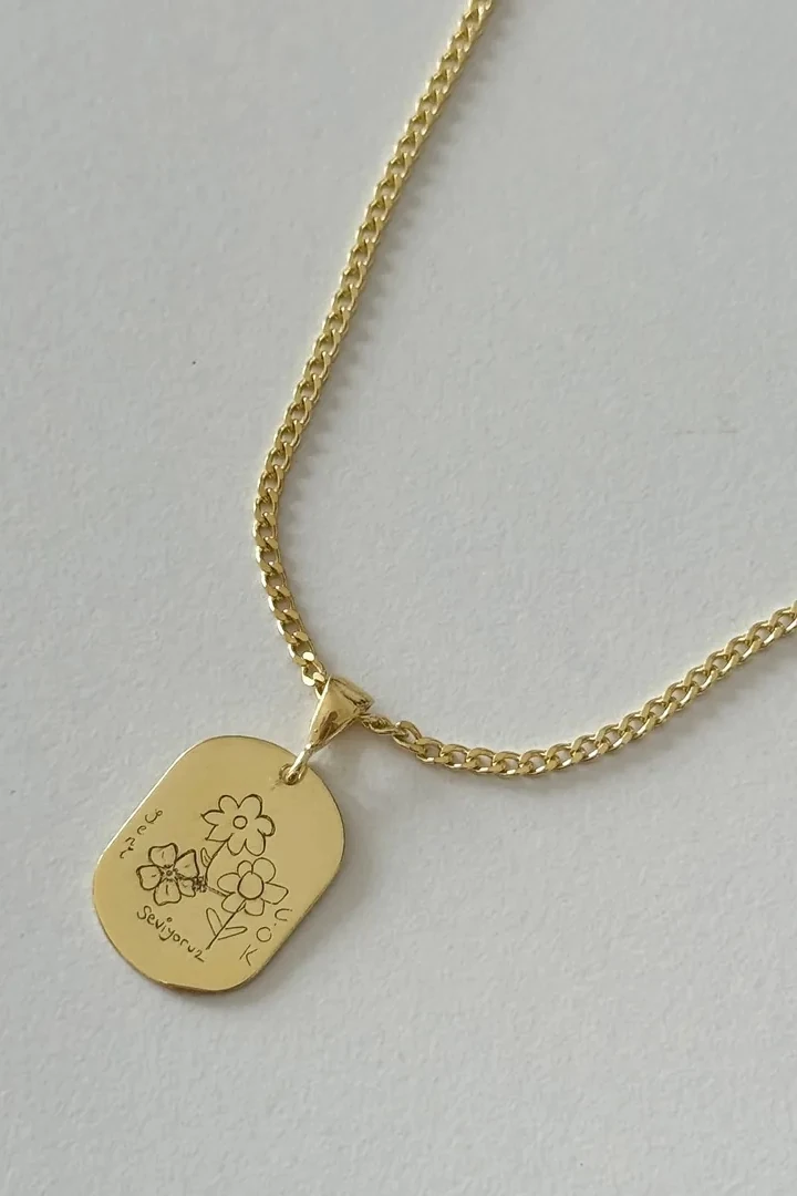 El yazılı figaro zincir plaka kolye | 925 ayar gümüş