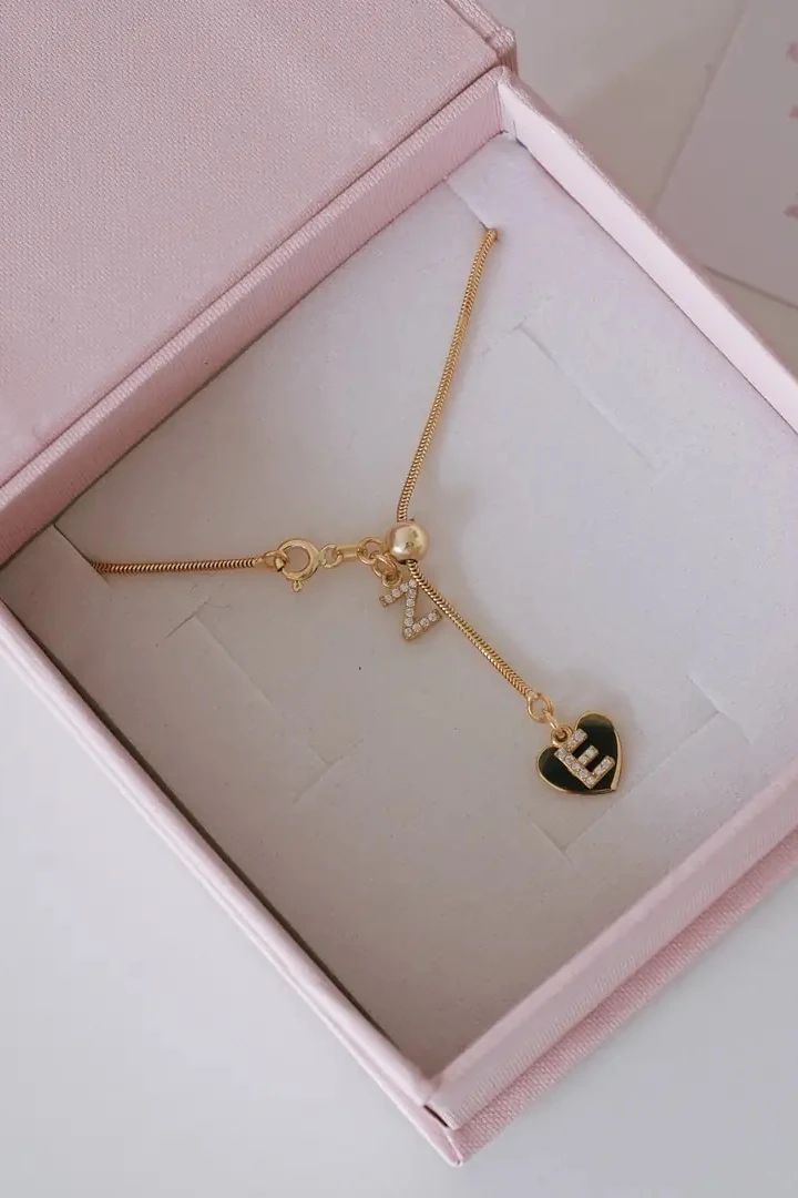 925 Ayar Gümüş 14k Gold Asansör Kolye 2 Harfli