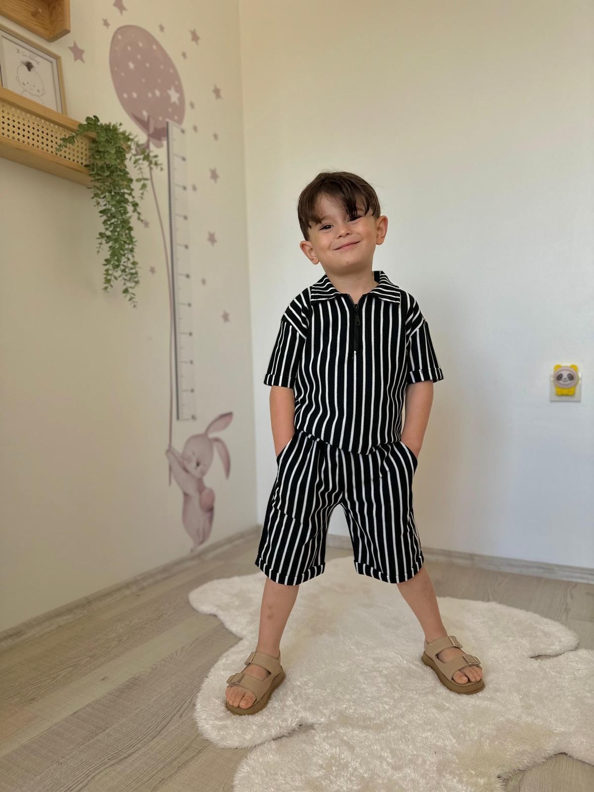 Erkek Çocuk 2' li Alt Üst Çizgili Takım