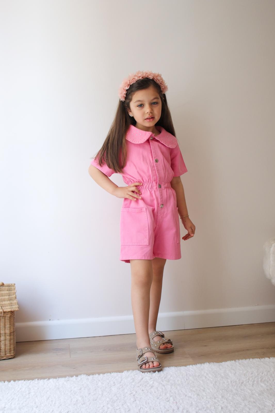 Kız Çocuk Pembe Kot Alt Üst Takım