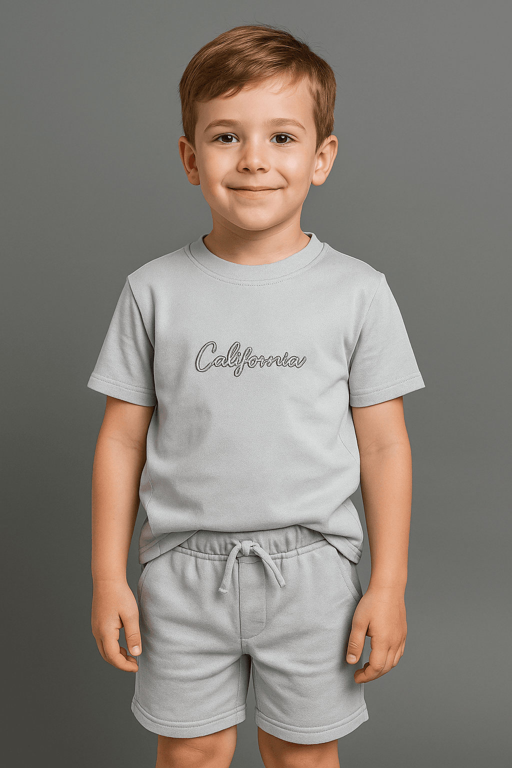 Gri California Erkek Çocuk Şortlu Takım (6-10 Yaş) – (1 Beden Büyük İsteyiniz)